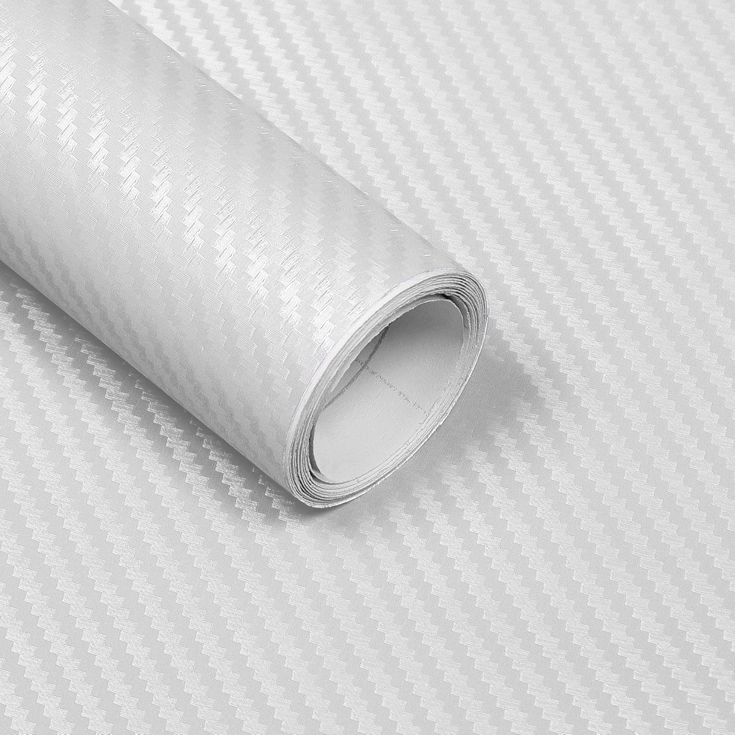 3D Carbon Fiber Vinyl Wrap, White Car Wrap Film Roll with Air-Release Technology for DIY Use, Car Auto Decal Exterior and Interior Wrapping Film, Vehicle Self Adhesive Sticker 1Ft X 5Ft image number 2