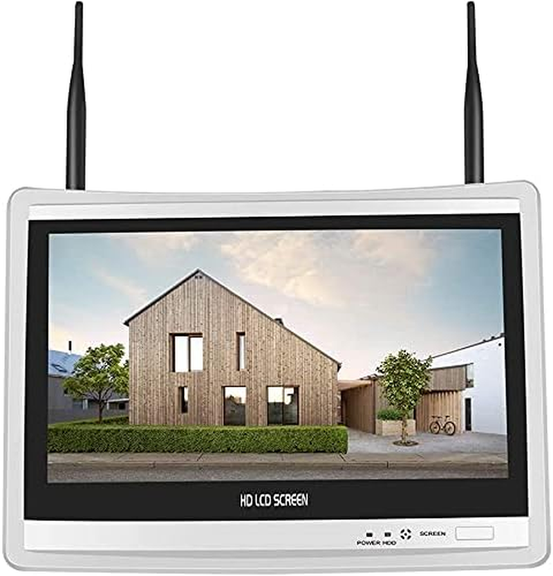 12Inch LCD Wireless Wifi NVR 8 Channels, 1080P/3MP Motion Detection Zones, Built-In Speaker, 24/7 Recording, Power Cable and HDD Are Not Included, Work for Hiseeu Wireless Cameras image number 1