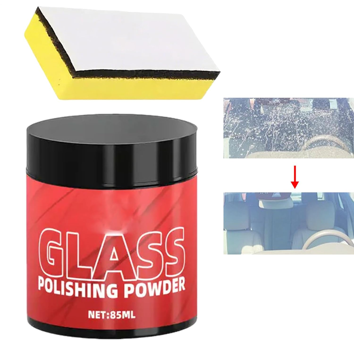 Lisutupode Glass Polishing Powder | Windshield Scratch Remover Oil Film Cleaner 85Ml - High Performance Cleaner Automotive Detailing Supplies for Truck Windshield SUV RV Restoration image number 1