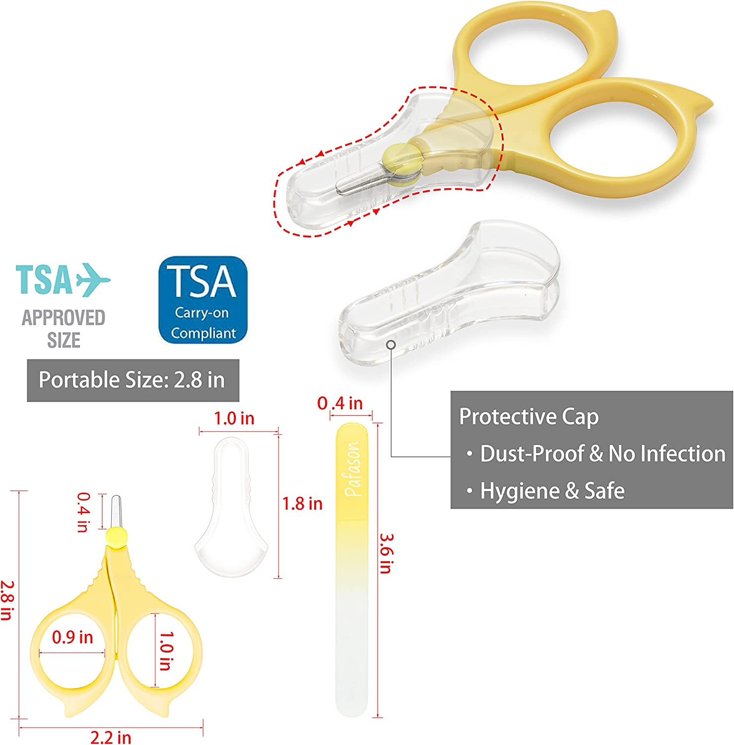 PAFASON Baby round Tip Safety Manicure Nail Scissors and Baby Glass Nail File Set, Stainless Steel, Czech Float Glass, Ideal for Infant, Newborns, Babies Toddlers