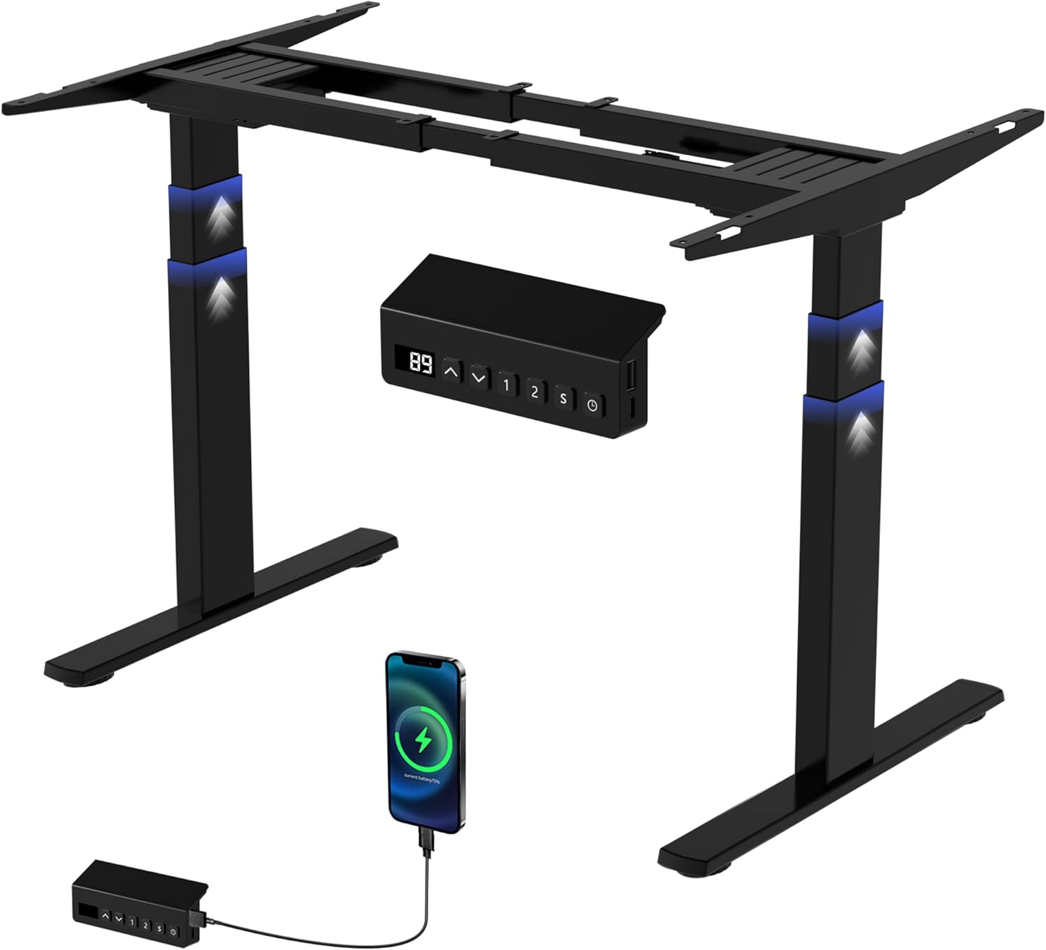 ERGOMAKER Height Adjustable Standing Desk Frame without Desktop, Dual Motor Three-Stage Electric Frame with Automatic Memory Smart Handset (3 Stage|Dual Motor, Black) image number 1