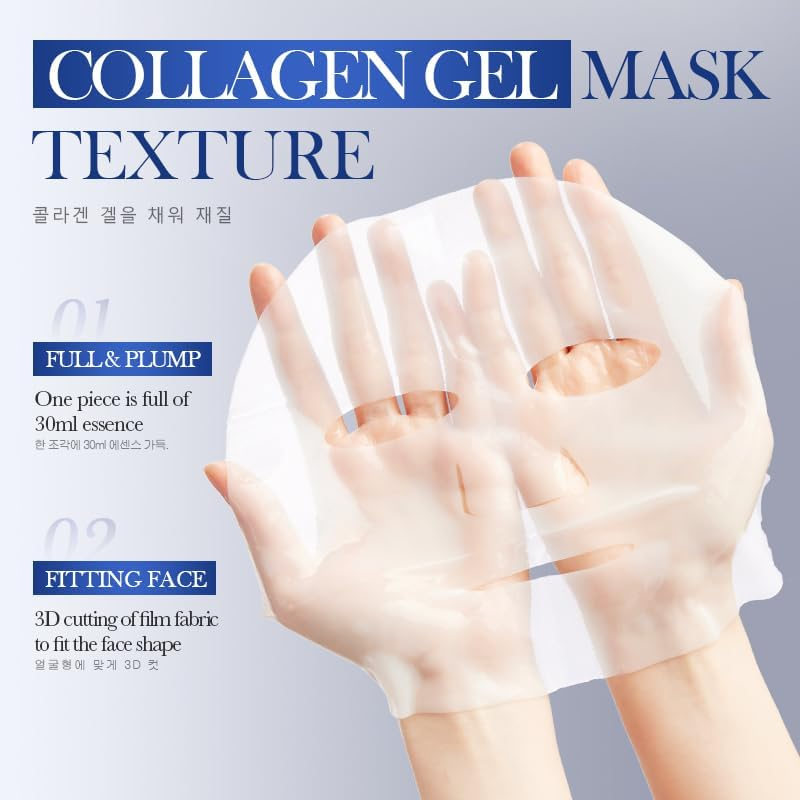 Korean Face Mask 5Pcs, Baby Skin Collagen Moisturizing Mask with 8 Types of Hyaluronic Acid and Hydrolyzed Collagen to Moisturize & Smooth Wrinkles, and Improve Skin Elasticity - Collagen image number 7