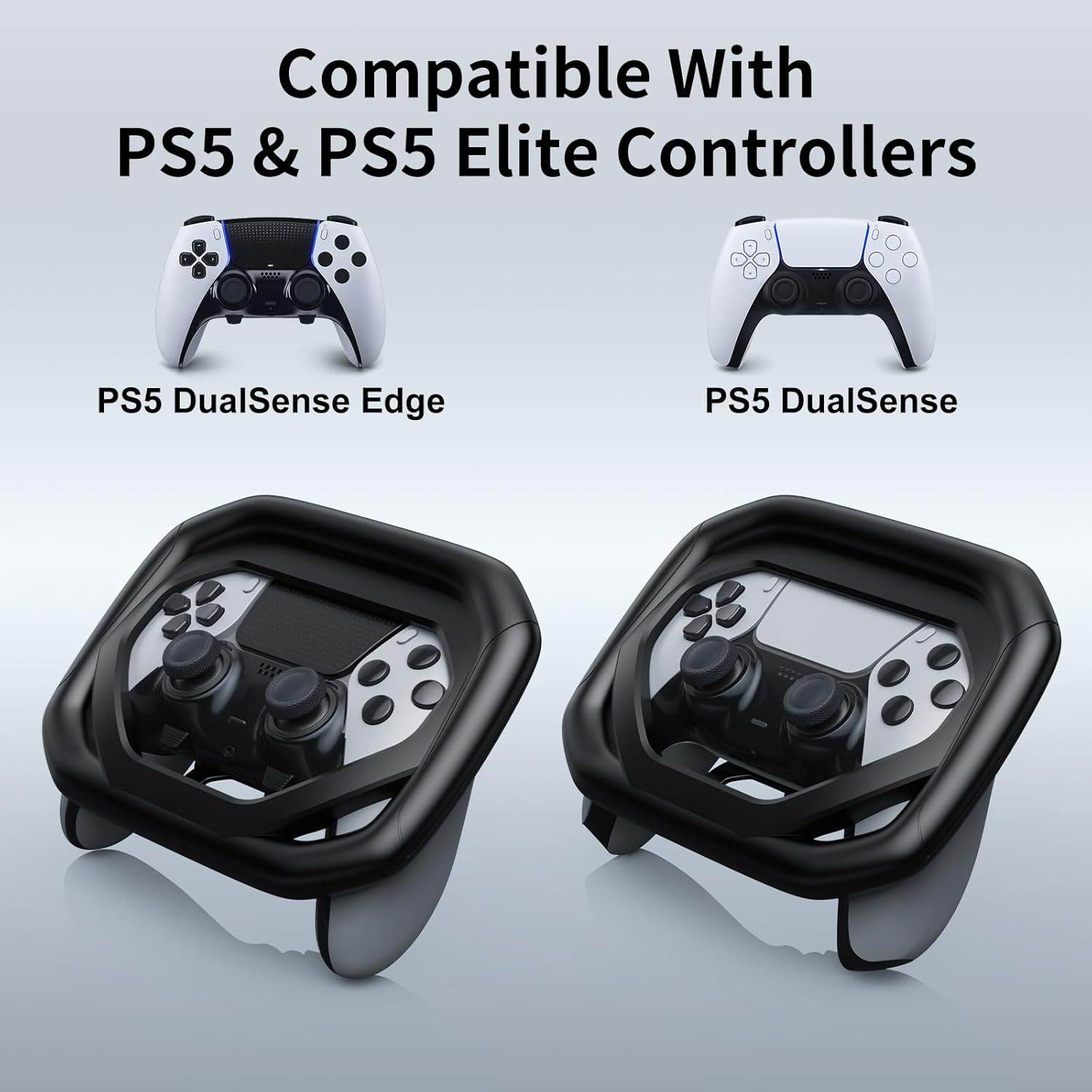 HONCAM Steering Wheel for PS5/PS5 Elite Controllers, Racing Wheel Table Attachment with 4 Suction Cup for Sony Playstation 5 Dualsense Controller, Playstation 5 Accessories Enhanced Stability for Immersive Racing Games, Black