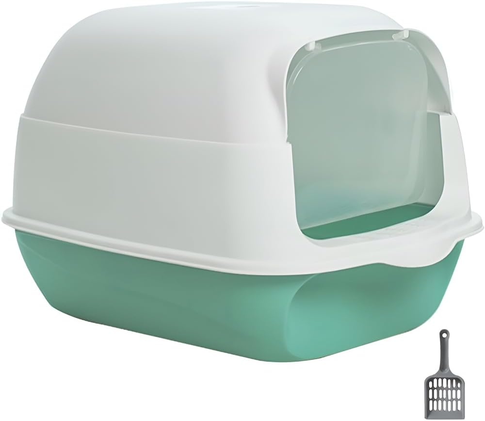 Cat Litter Box, Enclosed and Covered Cat Toilet,Portable Removable Cat Litter Tray,Nti-Splashing Cat Toilet,For Kittens for Small and Medium Cats, (Grey/Green) (Green)