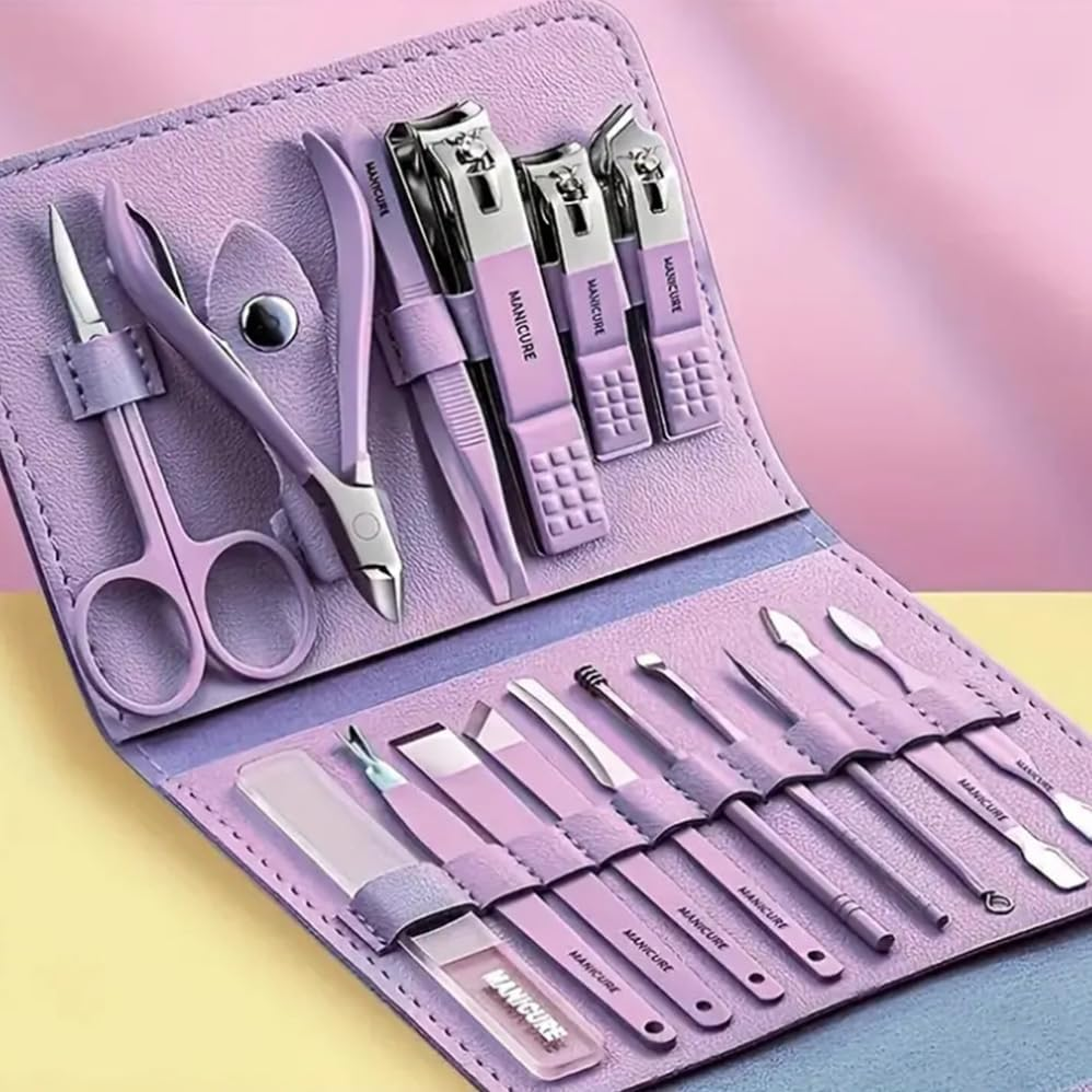 Betterlifewj Violet Manicure Set Professional Nail Clippers Pedicure Kit, 16 Pcs Stainless Steel Nail Care Tools， Grooming Kit with Luxurious Travel Leather Case image number 6