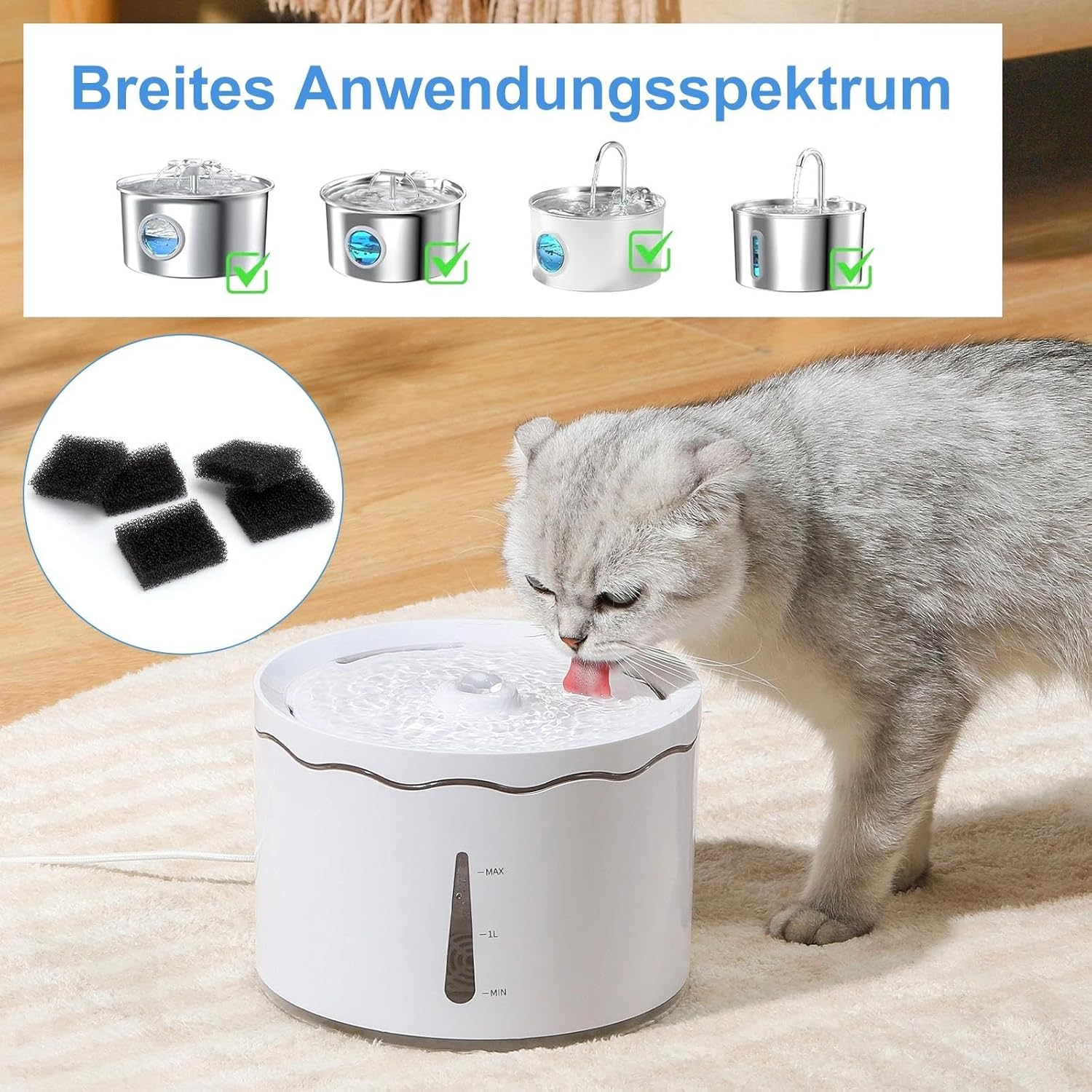 UOCAI Pack of 30 Pet Fountain Filters, Cat Fountain Filter Replacement Foam Filter for Cat Dog Water Dispenser Filter Black image number 2