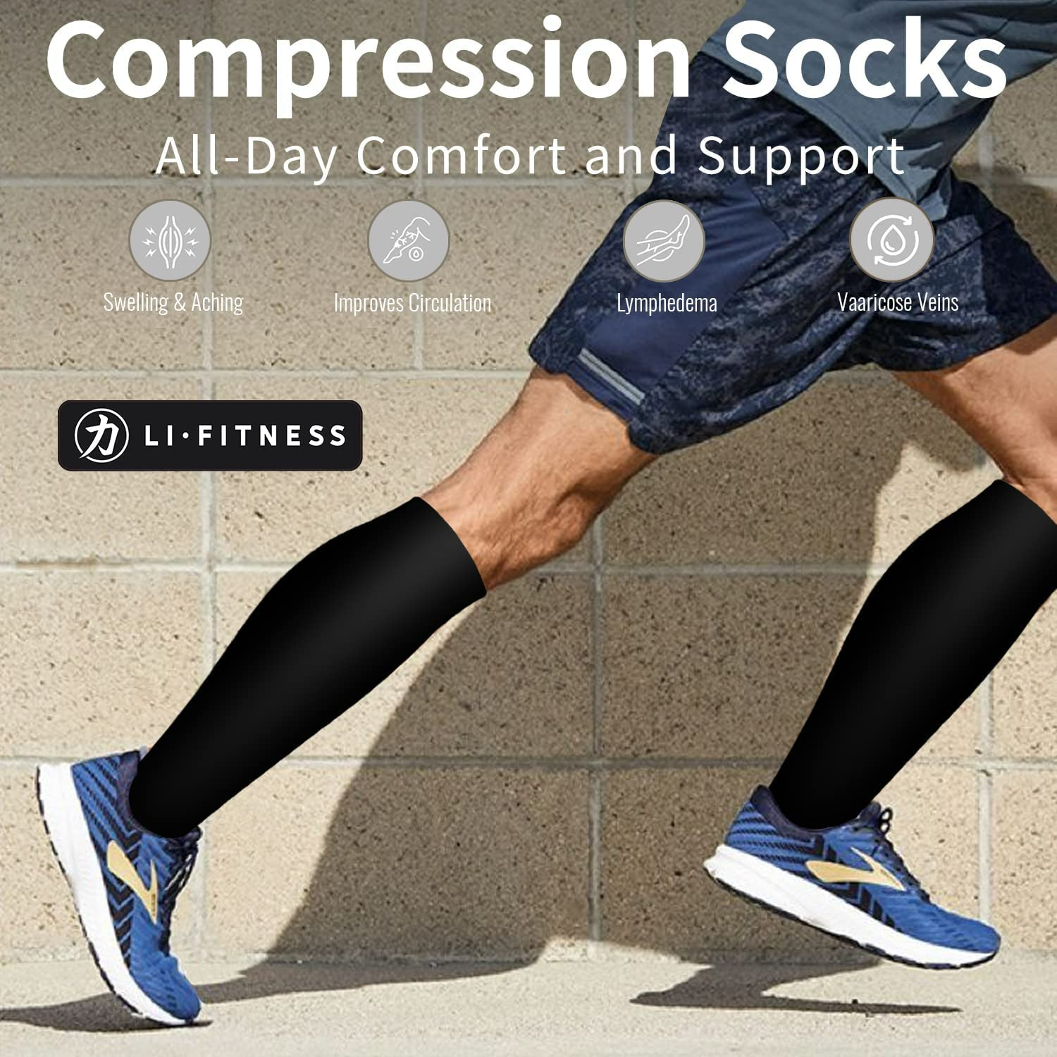LI FITNESS Medical Compression Socks for Men Women 20-30Mmhg plus Size S-7XL Extra Wide Calf Open Toe Graduated Support Knee-High Compression Stockings for Pregnant Travel Sports Swelling Circulation image number 1