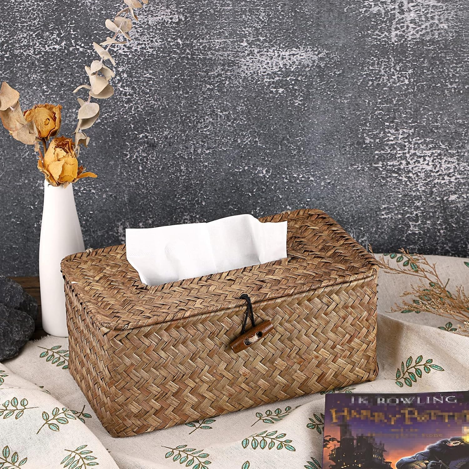 Rectangular Woven Tissue Box Cover, Decorative Paper Napkin Dispenser, Facial Tissue Holder for Home, Office, Car, Table D&eacute;cor (Coffee) - Coffee image number 4