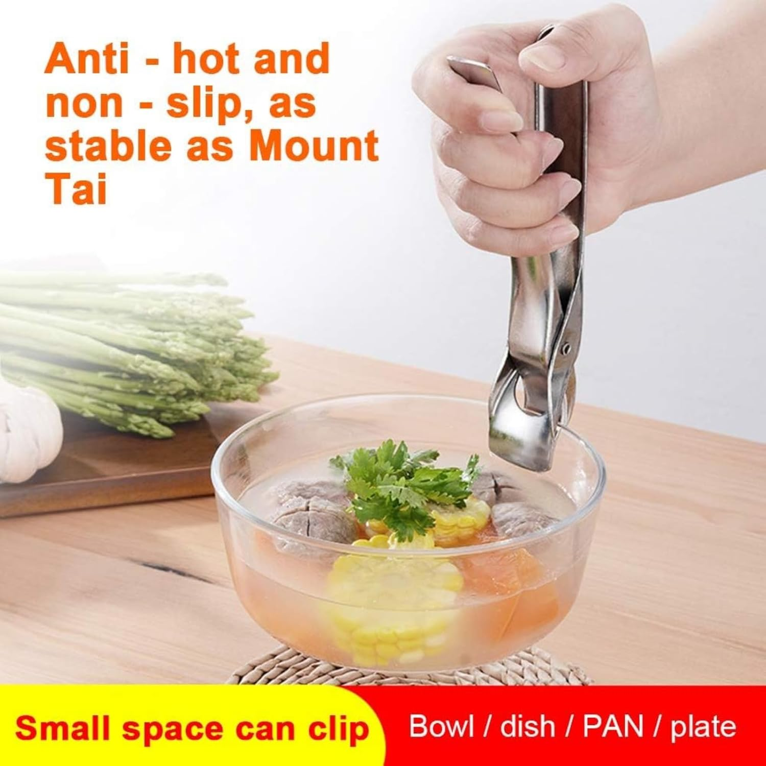 RODISHOMM Ergonomic Hot Plate Gripper, Anti-Scald Clamp Clip, Stainless Steel Pizza & Bowl Gripper, Heat-Resistant Air Fryer Pan Gripper for Camping & BBQ (Orange) image number 1