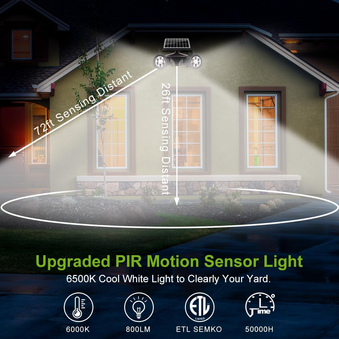 Motion Sensor Outdoor Lights, 5000Mah Solar Spotlight with 2 Modes- Motion Activated & Always-On Dim Mode, IP65 Waterproof, 360&deg; Adjustable for Flag,Yard, Garden, Patio(1-Pack) image number 3