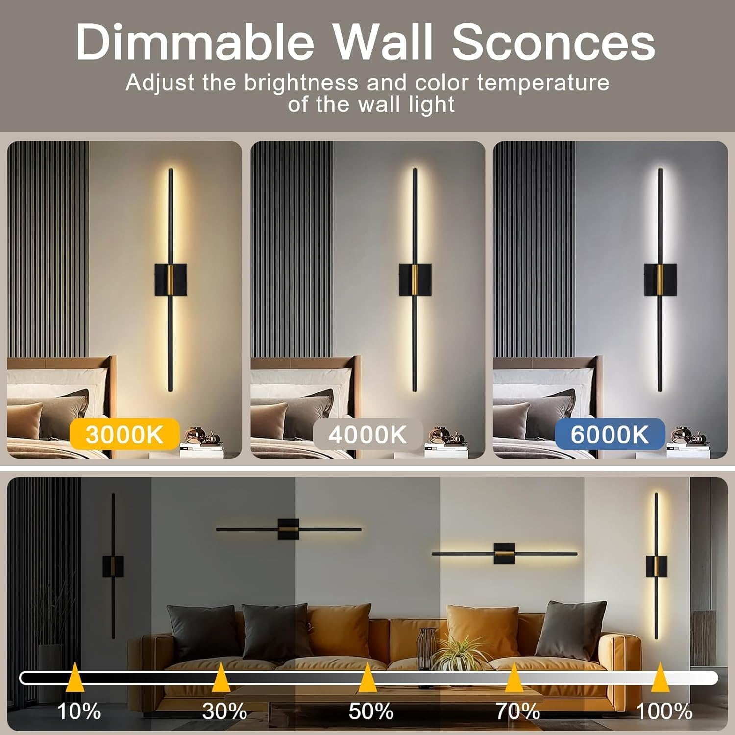 2 Pack Battery Operated Wall Sconces, Wireless 360&deg;Rotate Wall Sconces with Remote Control Dimmable Timing, LED 3 Color Rechargeable Wall Lights for Living Room, Hallway, Bedroom (Black A) image number 5