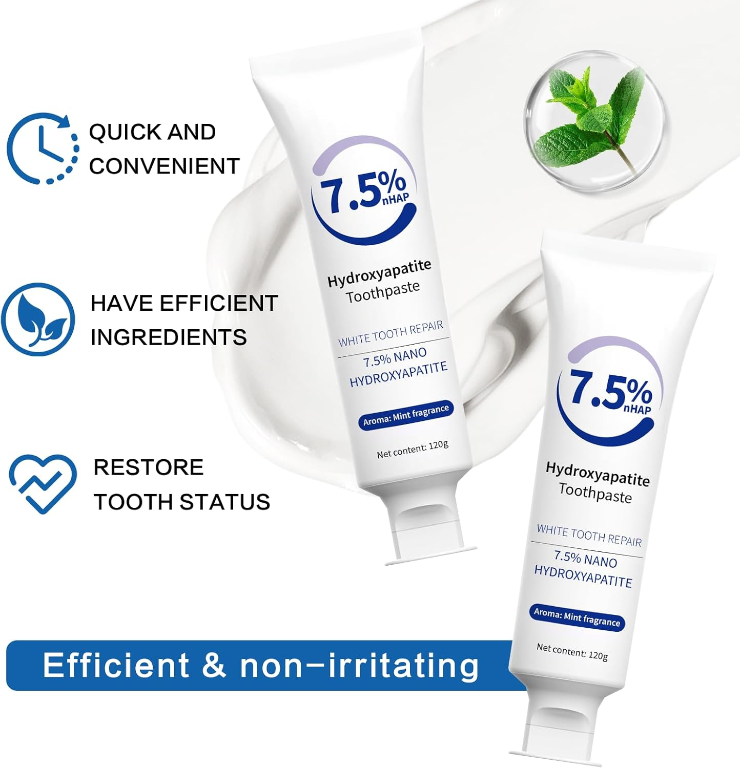 7.5% Hydroxyapatite Toothpaste, Nano Hydroxyapatite Toothpaste for Gentle Teeth Whitening, Breath Freshening, Teeth Repairing, Oral Health Care image number 2