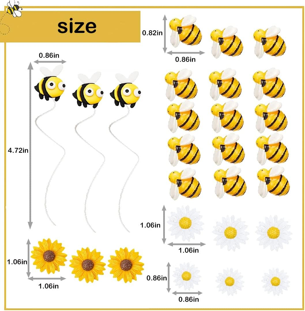 27PCS Bee and Daisy Cake Toppers with Sunflower for Themed Birthday Party Decoration