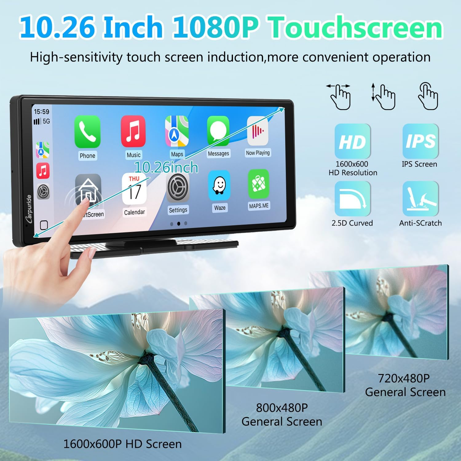 Portable Car Stereo, Carpuride V92 Wireless Carplay & Android Auto, 10.26 Inch 1080P HD Touch Screen Radio with BT 5.0, Mirror Link Support Truck RV Dash Mount image number 6