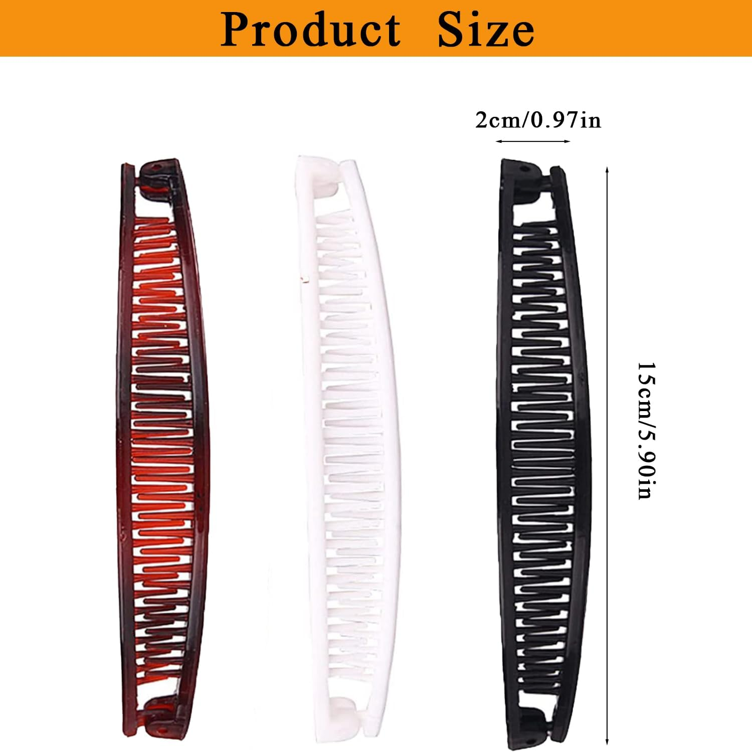 Pack of 3 Banana Clip Large, Banana Clip Hair Accessories, Fishtail Hair Combs Ponytail Banana Clips, Hair Accessory for Women and Girls, for Ponytail, (Brown, Black, White) image number 1