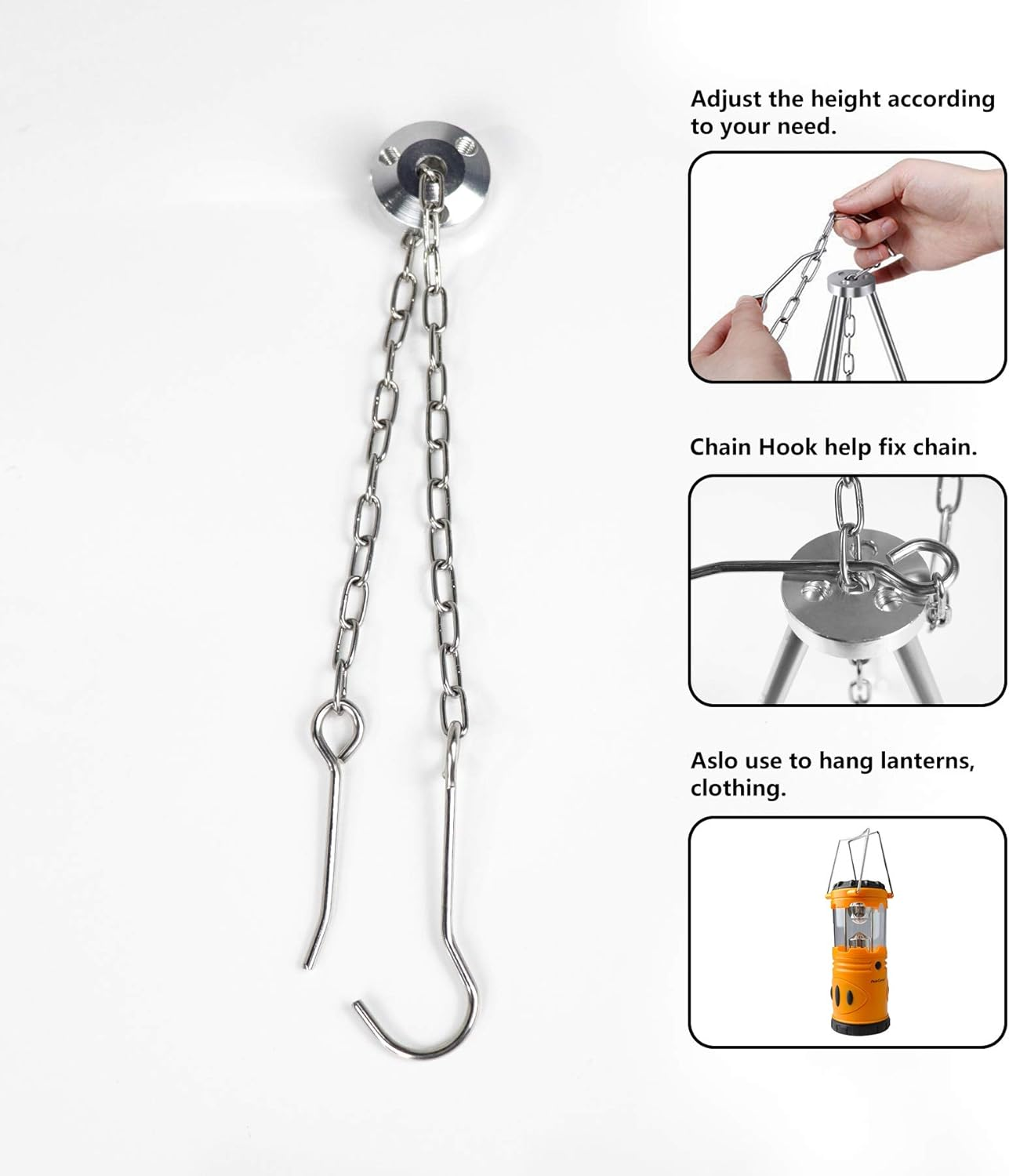 LBG Products Portable Camping Tripod,Camp Fire Grill Stand Tripod with Adjustable Hang Chain,Suitable for Outdoor Cooking,Camping,Picnic,Tripod Camping Accessories image number 3