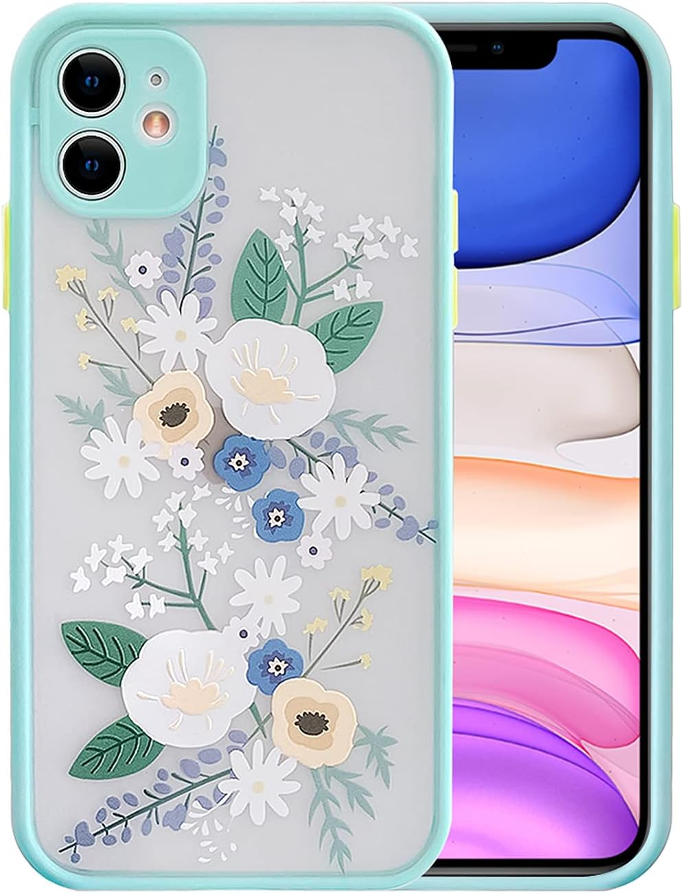 Ownest Compatible for Iphone 11 Case for Flower Clear Frosted PC Back Floral Girls Woman and Soft TPU Protective Silicone Slim Case for Iphone 11-Purple