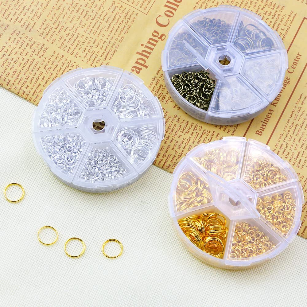 FSWCCK Split Rings Kit, 2070 PCS Double Loops Split Jump Ring with Split Ring Pliers, Mini Metal Ring Connectors 4Mm To12Mm for Jewelry Making and DIY Crafts, Silver, Gold and Bronze image number 2