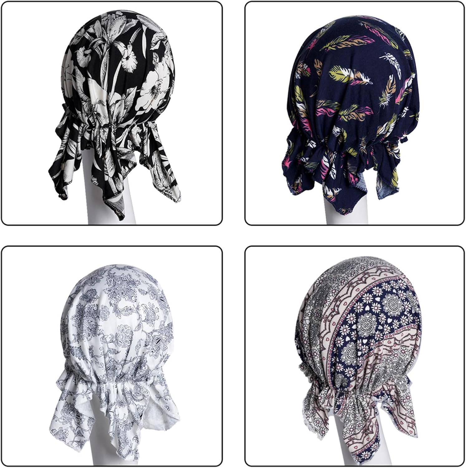 4 Pcs Cotton Chemo Headwear Floral Stretch Tied Chemo Head Scarves for Cancer Women image number 5