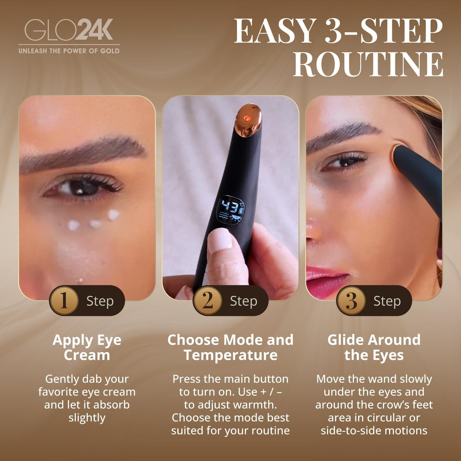 GLO24K Eye Care Beauty Massager. for Radiant, Beautiful Skin around the Eyes. image number 2