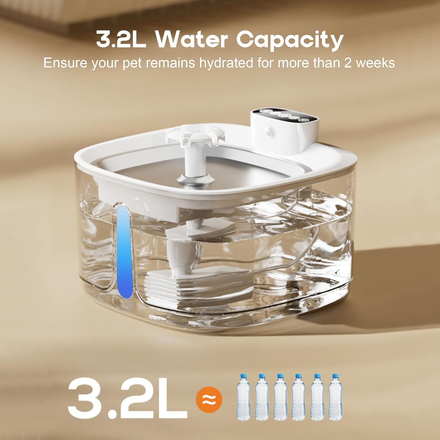 TUXOIUBA Wireless Cat Water Fountain, 3.2L Large Capacity Drinking Fountain with Motion Sensor, Cordless Automatic Pet Water Fountain with Stainless Steel Tray, Easy to Clean Bpa-Free and 3 Modes image number 2