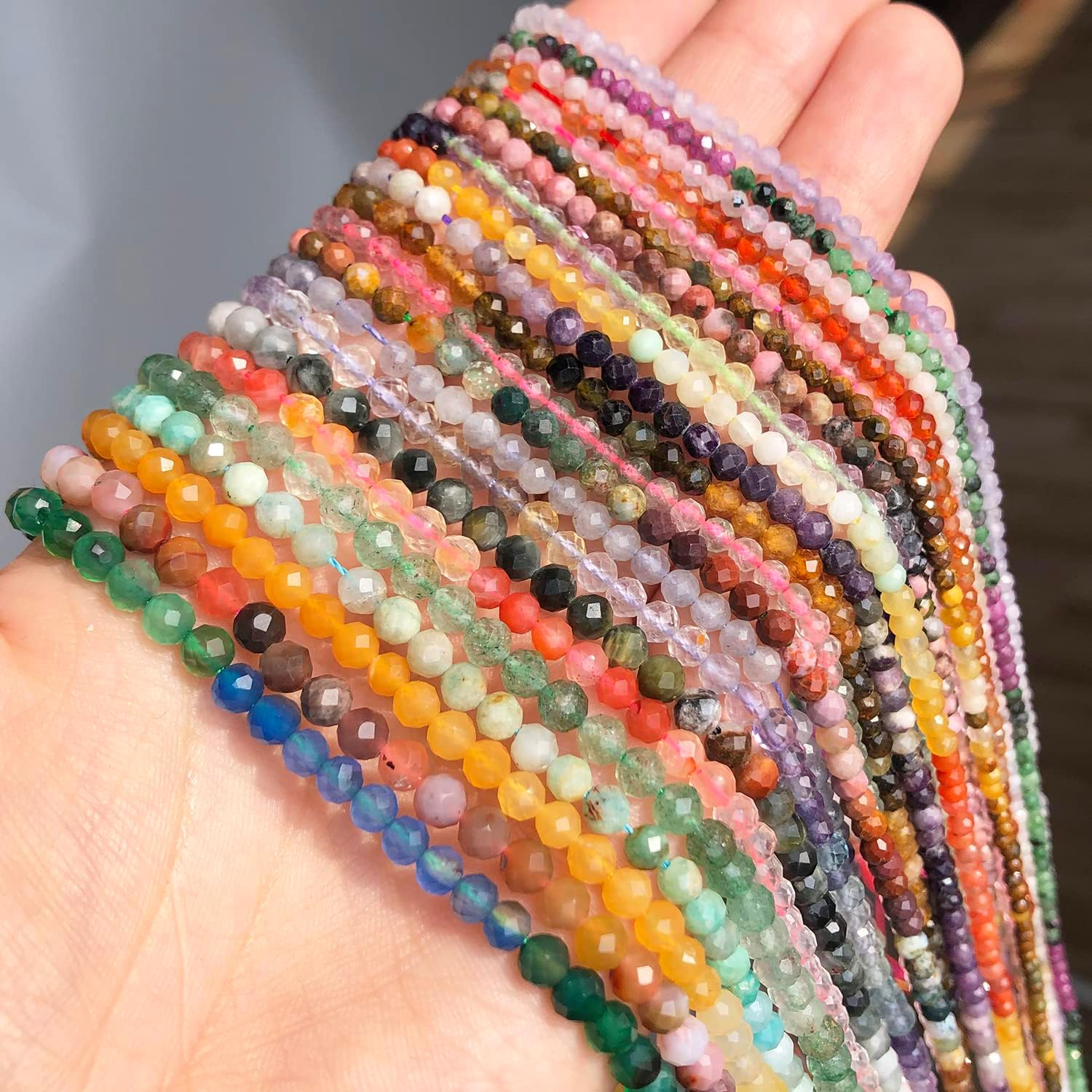 Natural Stone Faceted Agate Fluorite Jades Small Gem Beads for Jewelry DIY Making Bracelet image number 3