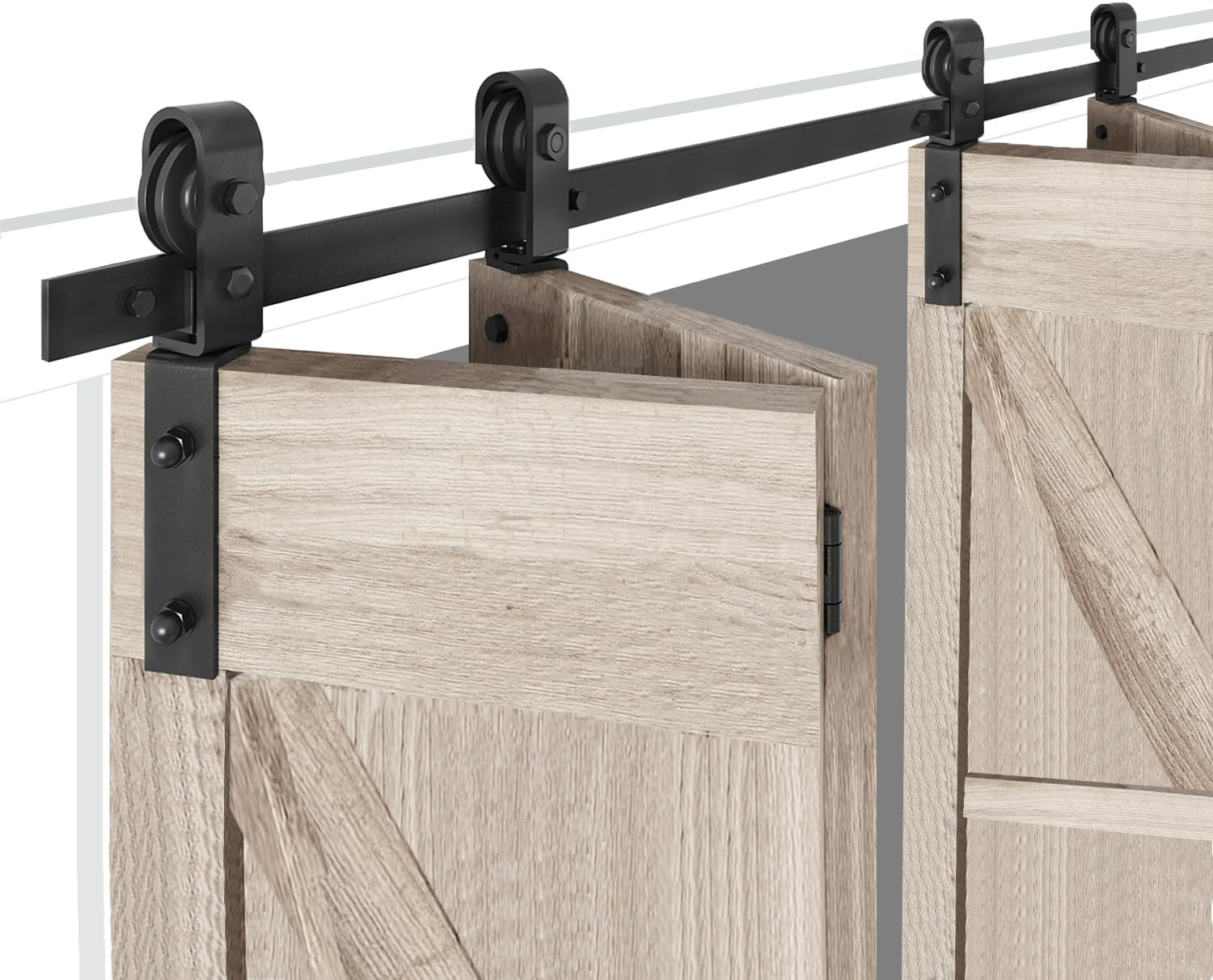 Bifold Sliding Barn Door Hardware Track Kit,Side Mounted Black Roller,Smoothly and Quietly,Assembly Easy (Black, 79 for 4 Door) image number 3