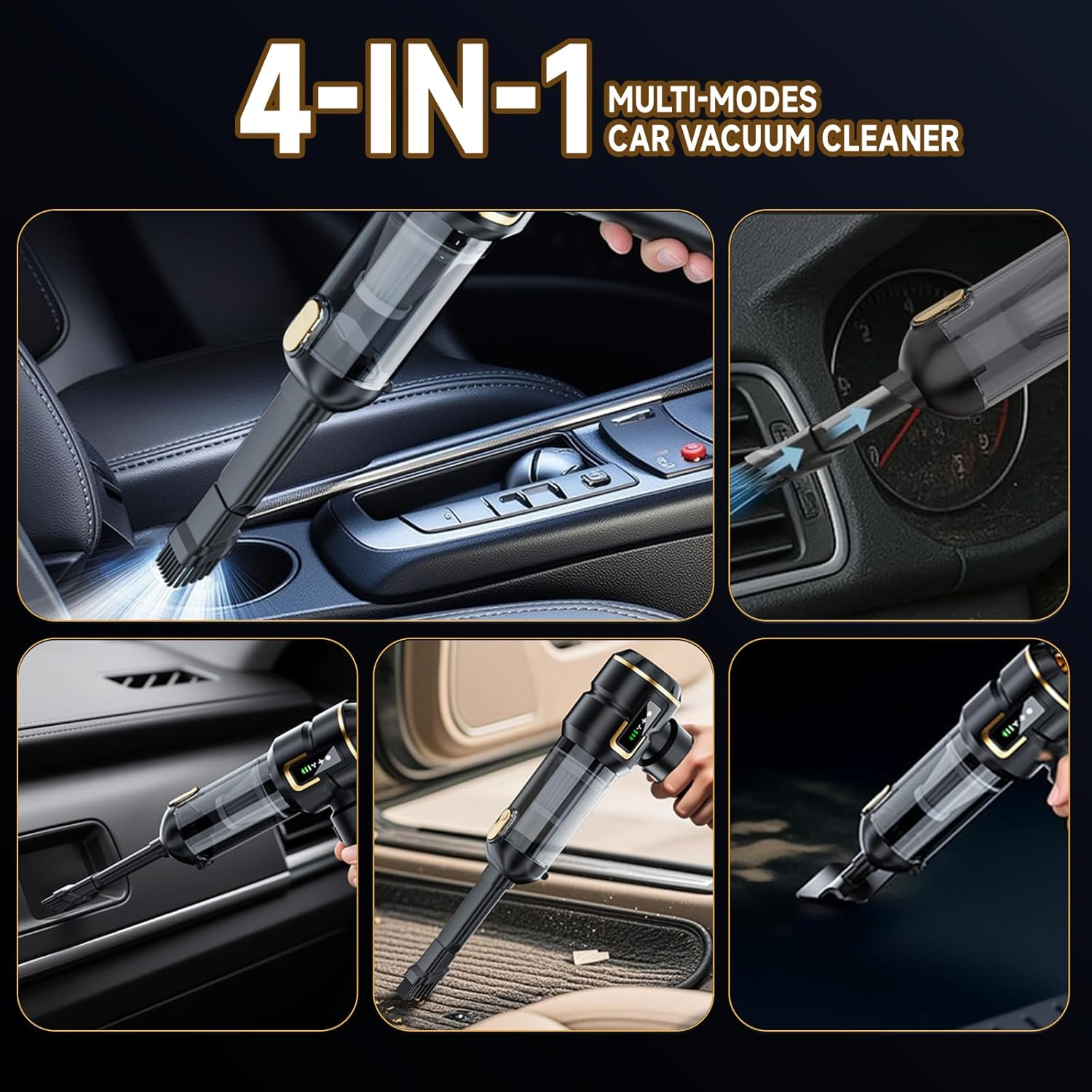 Car Vacuum Cleaner Cordless with Battery Display, 23000PA Mini Handheld Vacuum Cleaner, 4-In-1 Compressed Air Duster & Air Blower & Pump Hand Held Vacuum with Brushless Motor for Car, Home, Office image number 5