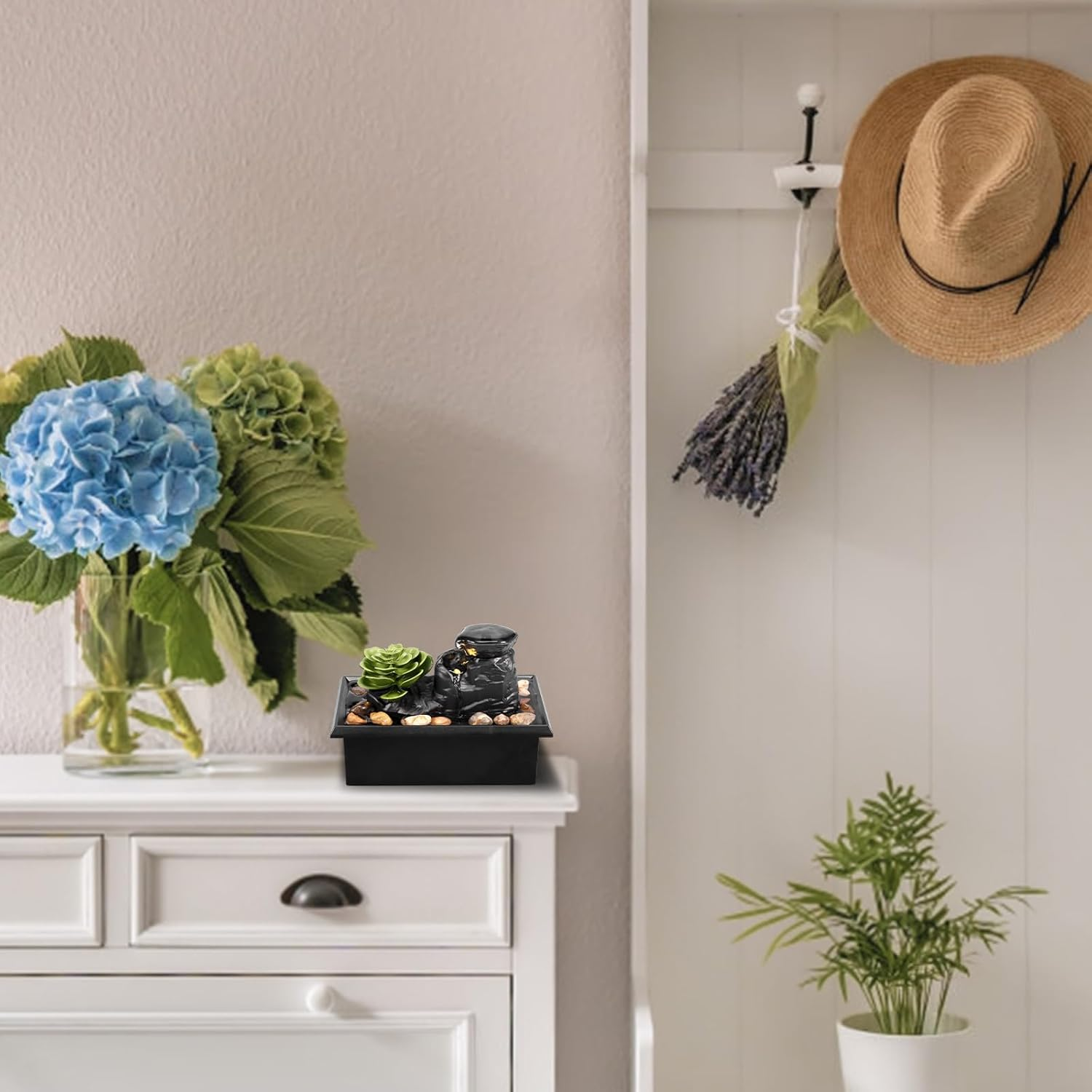 Tabletop Fountain with Light - Battery/Usb Operated Mini Indoor Water Feature for Sound Relaxation - Portable Waterfall Ornament for Table, Office, Home, Bedroom (B) image number 1