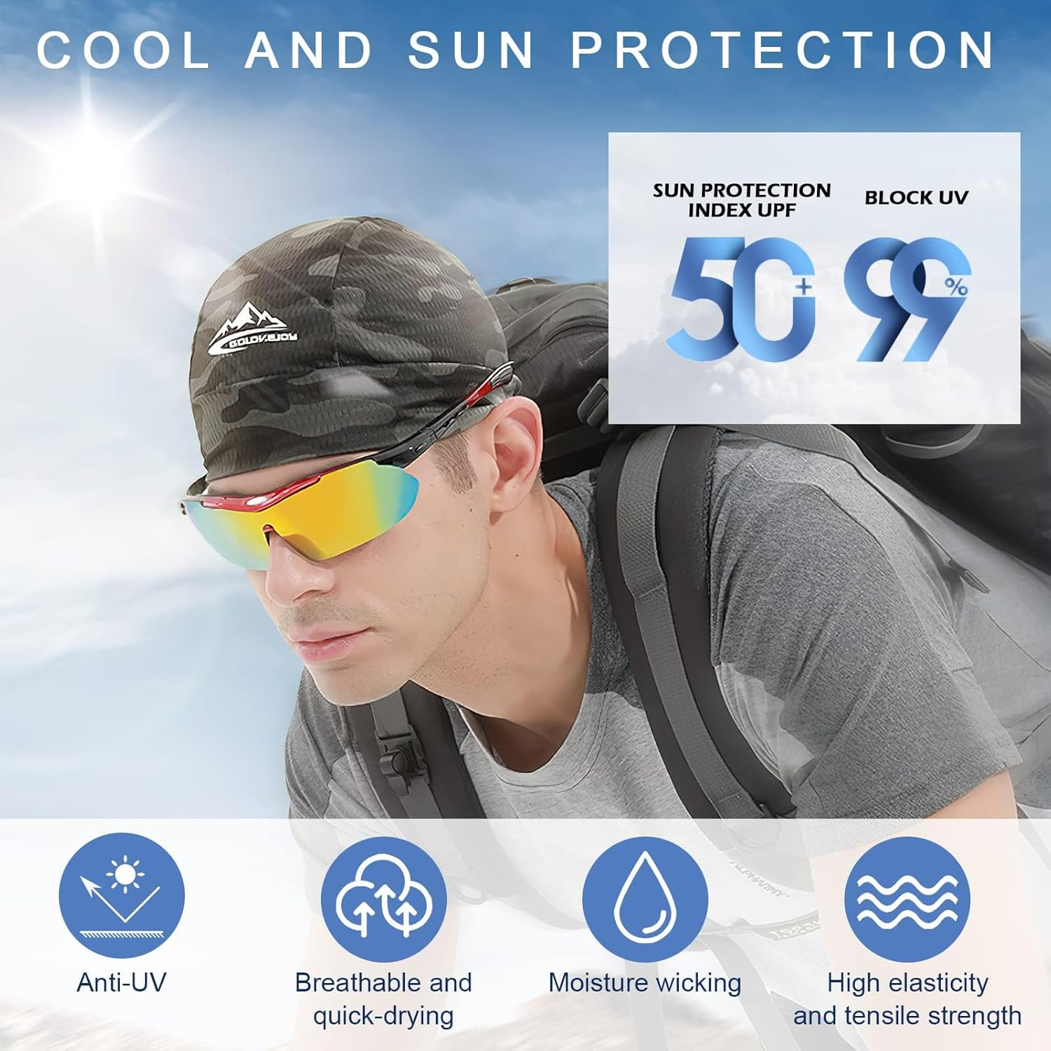 2 Pack Skull Cap Helmet Liner Sweat Wicking Cycling Running Hat, Cycling Skull Caps Wicking Beanie Do Rag Head Wrap for Men Women(Camouflage Black & Camouflage Green) image number 6