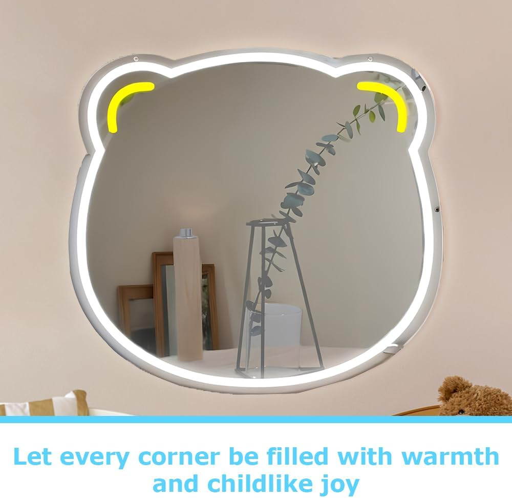 Bear-Shaped Light Makeup Mirror with Led Lighting, Durable Acrylic Vanity Mirror, Makeup Mirror Neon Sign Room Decor, for Room Decor with Lights Teen Girl Gifts image number 4