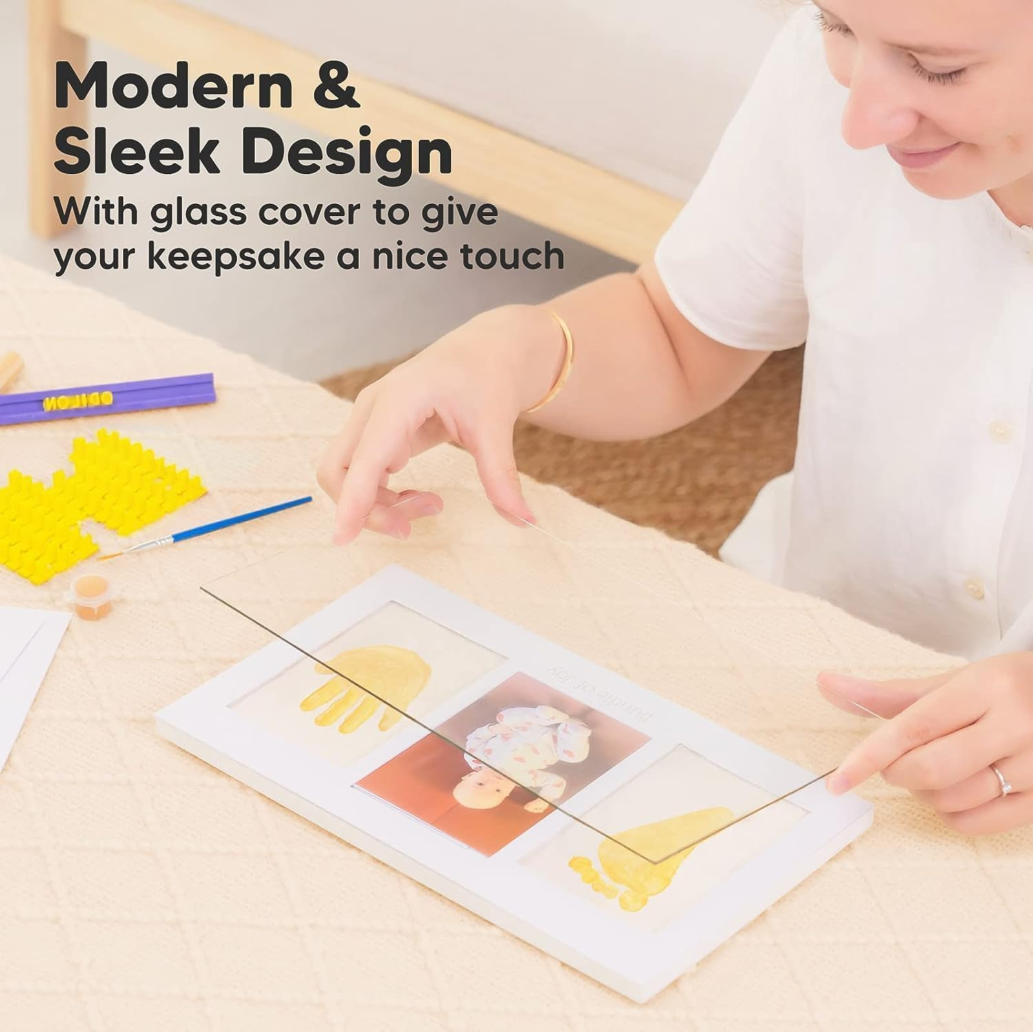 METOY Baby Hand and Footprint Kit - Baby Footprint Kit, Newborn Keepsake Frame, Baby Handprint Kit, Personalized Baby Gifts, Nursery Decor, Baby Shower Gifts for Girls Boys image number 3