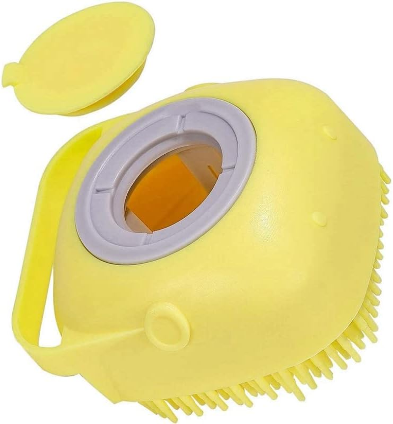 KOMUNJ Dog Cat Bath Brush, Pet Grooming Soothe Massage Brush, with Shampoo Dispenser Soft Silicone Bristle, for Short Haired Dogs Cats Shower image number 4