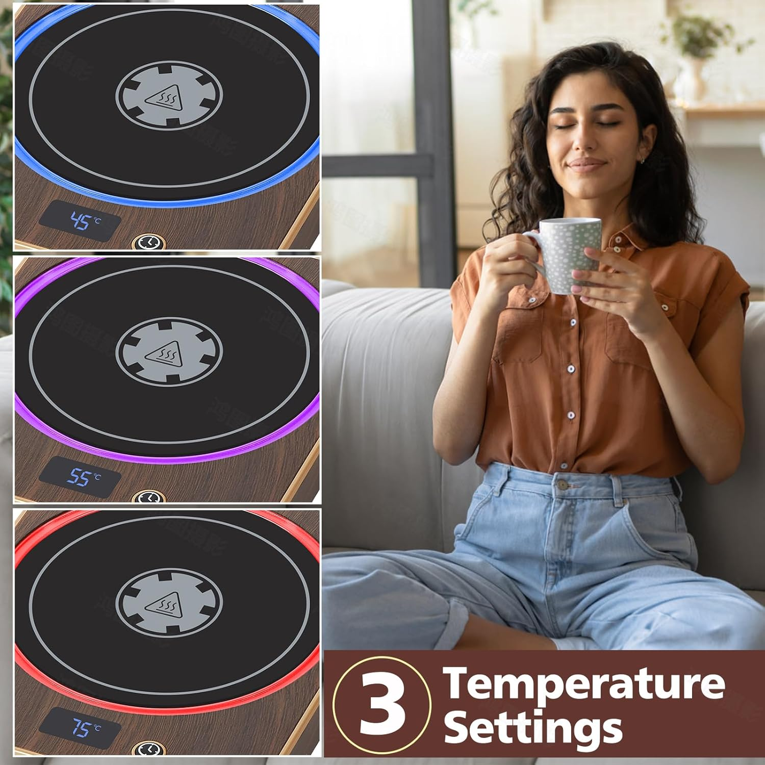 Suewow Mug Warmer,Coffee Mug Warmer for Desk with Temperature Display, 1-12Hrs Auto Shut Off, Smart Candle Warmer - Ideal Coffee Gifts Accessories Keep Beverages Coffee Warmer image number 5