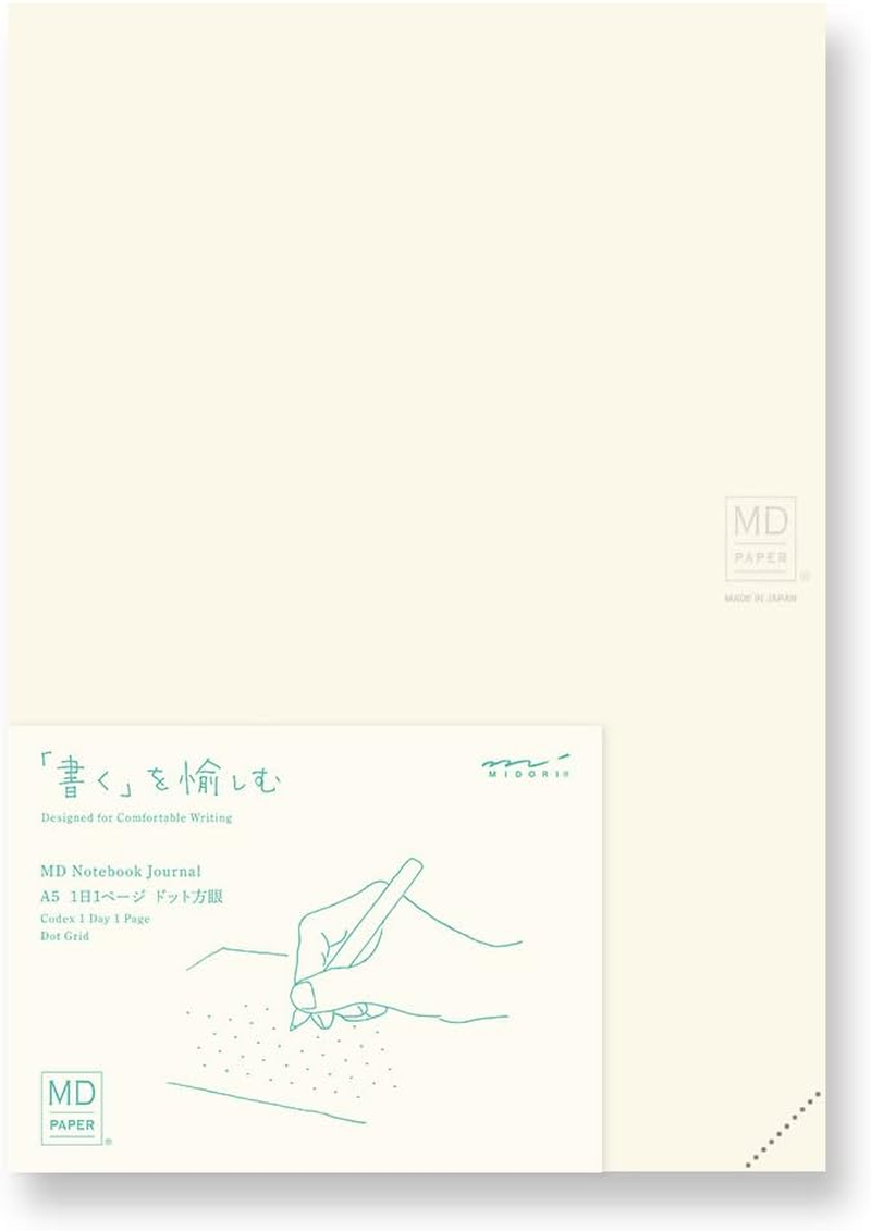 DESIGNPHIL Midori 15313006 Notebook, MD Notebook, Journal, A5, 1 Page per Day, Dot Square A
