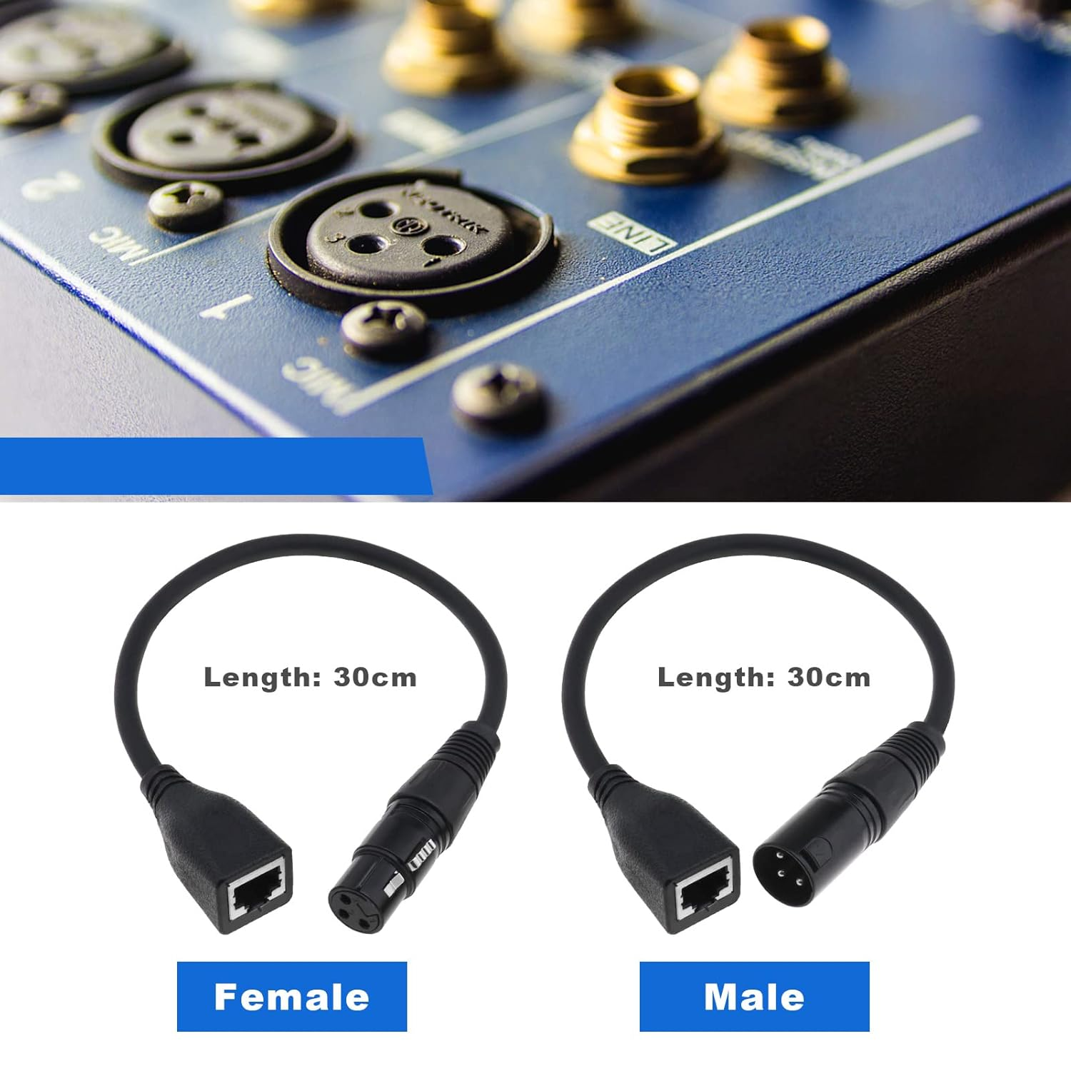 VGOL 2Pcs XLR 3 Pin Female&Male to RJ45 Female Adapter Converter Extension Cable Connector Cord XLR Adapter Cable LED Controller Converter Cable 30CM image number 2