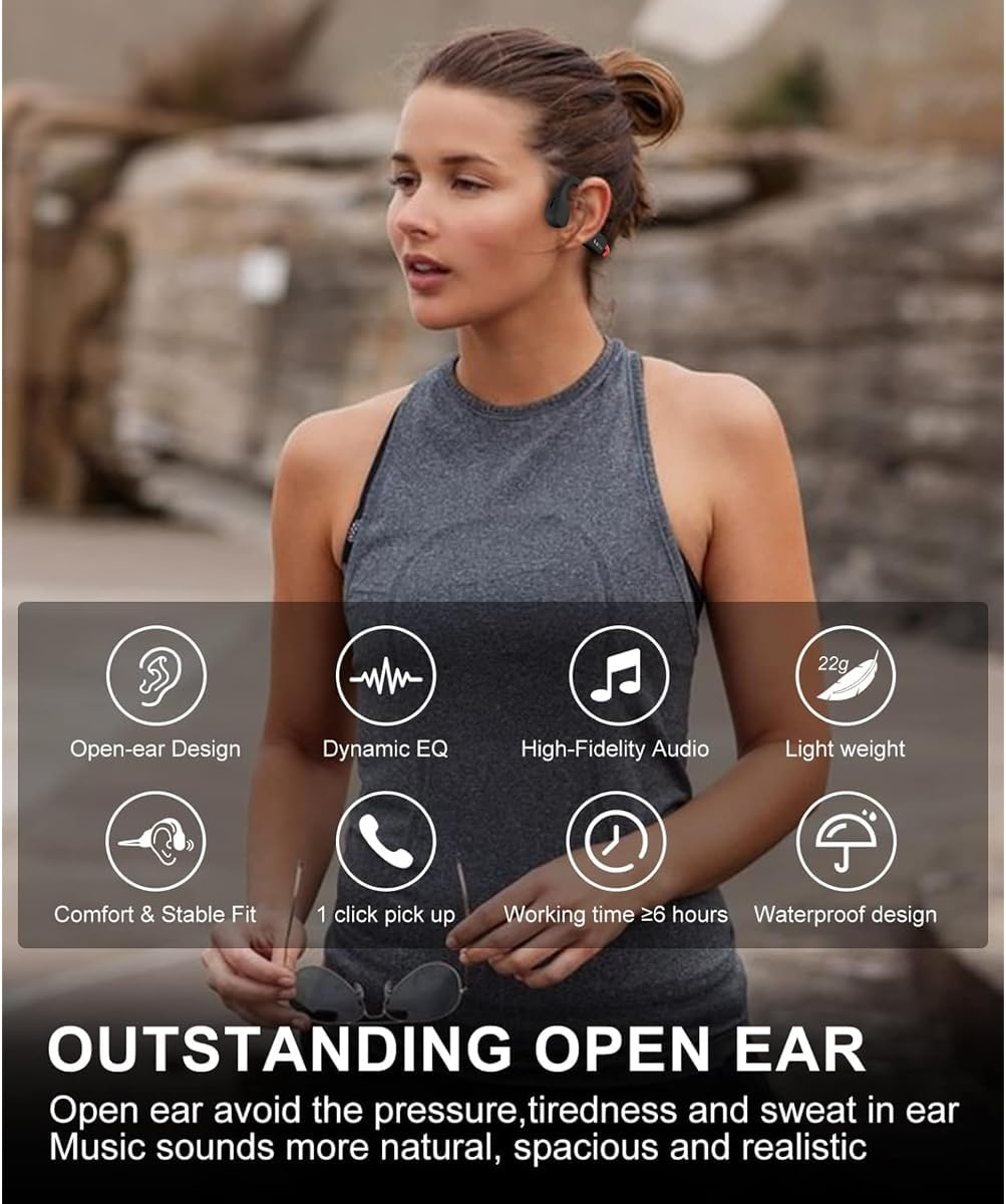 Rockshine Conduction Openair Headphones - Bluetooth Rechargeable Designed for Sports and Fitness Activities - Enjoy Audio While Staying Aware of Your Surroundings(Red) image number 5