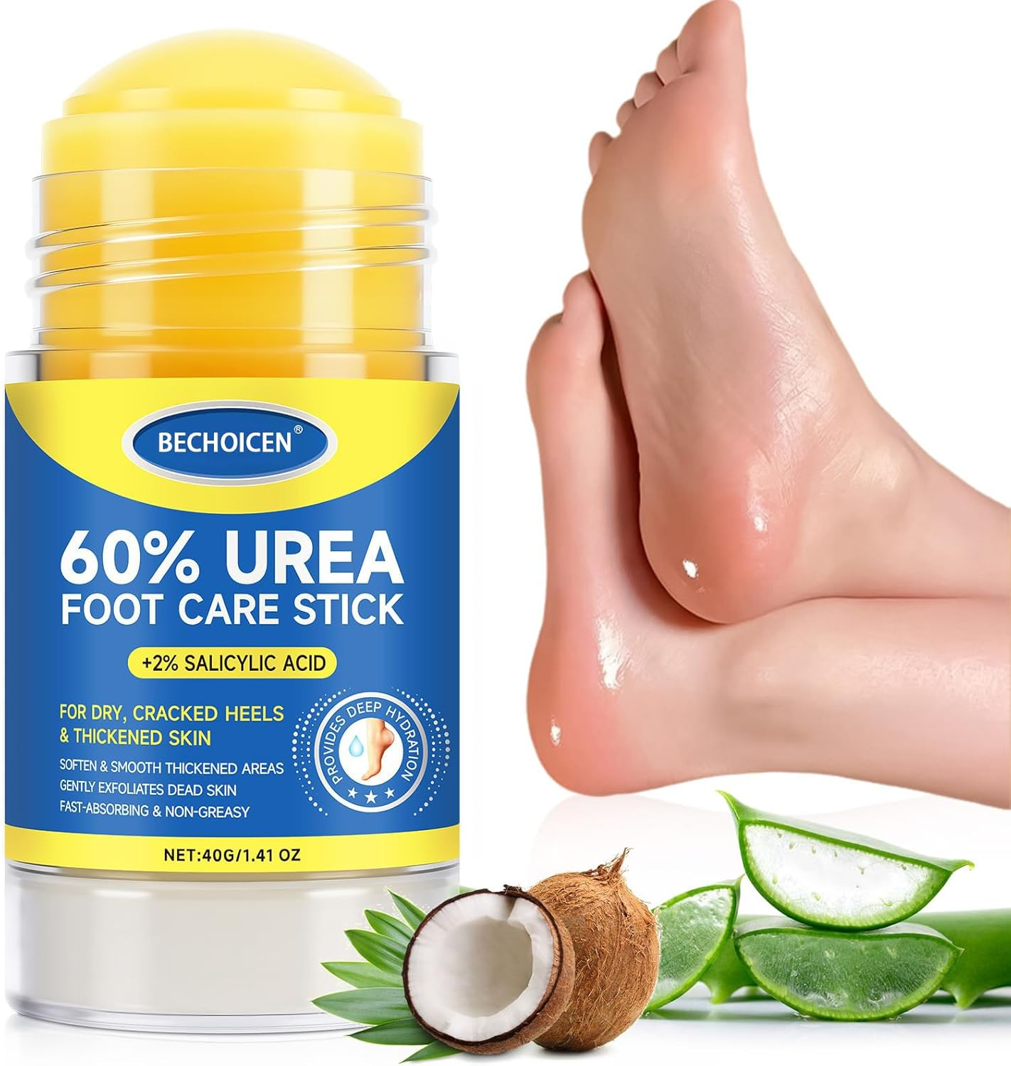 Urea Cream 60 Percent for Feet with 2% Salicylic Acid - Heel Balm,Foot Cream for Dry Cracked Feet,Cracked Heel Repair,Exfoliate Foot Skin,40G,1Pcs image number 4
