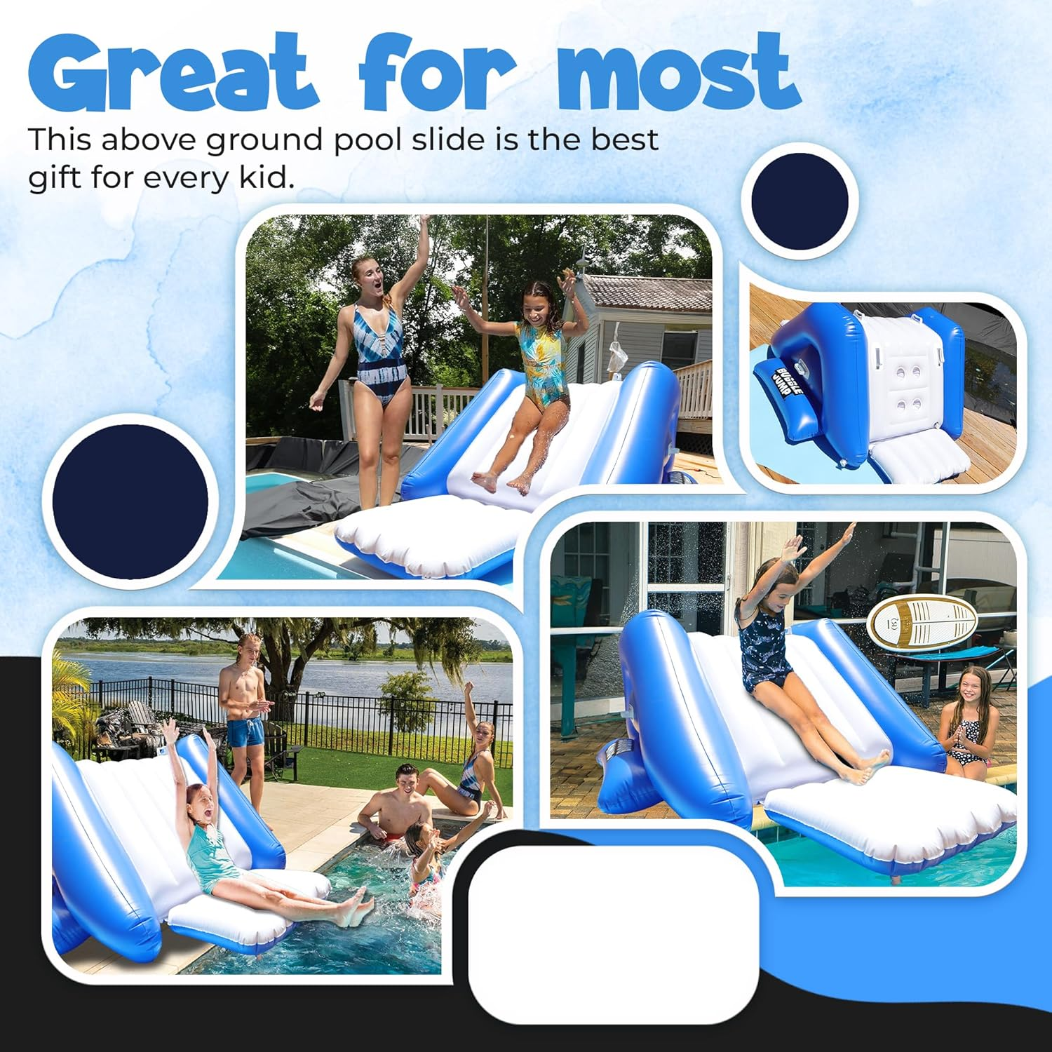 Inflatable Water Slide for Pool, Durable Vinyl Inflatable Pool Slide for Inground Pool with Built in Sprayers and Weighted Base for Stability, Waterslide for Kids and Adults, Ages 6 & up - Bubble Jump image number 2