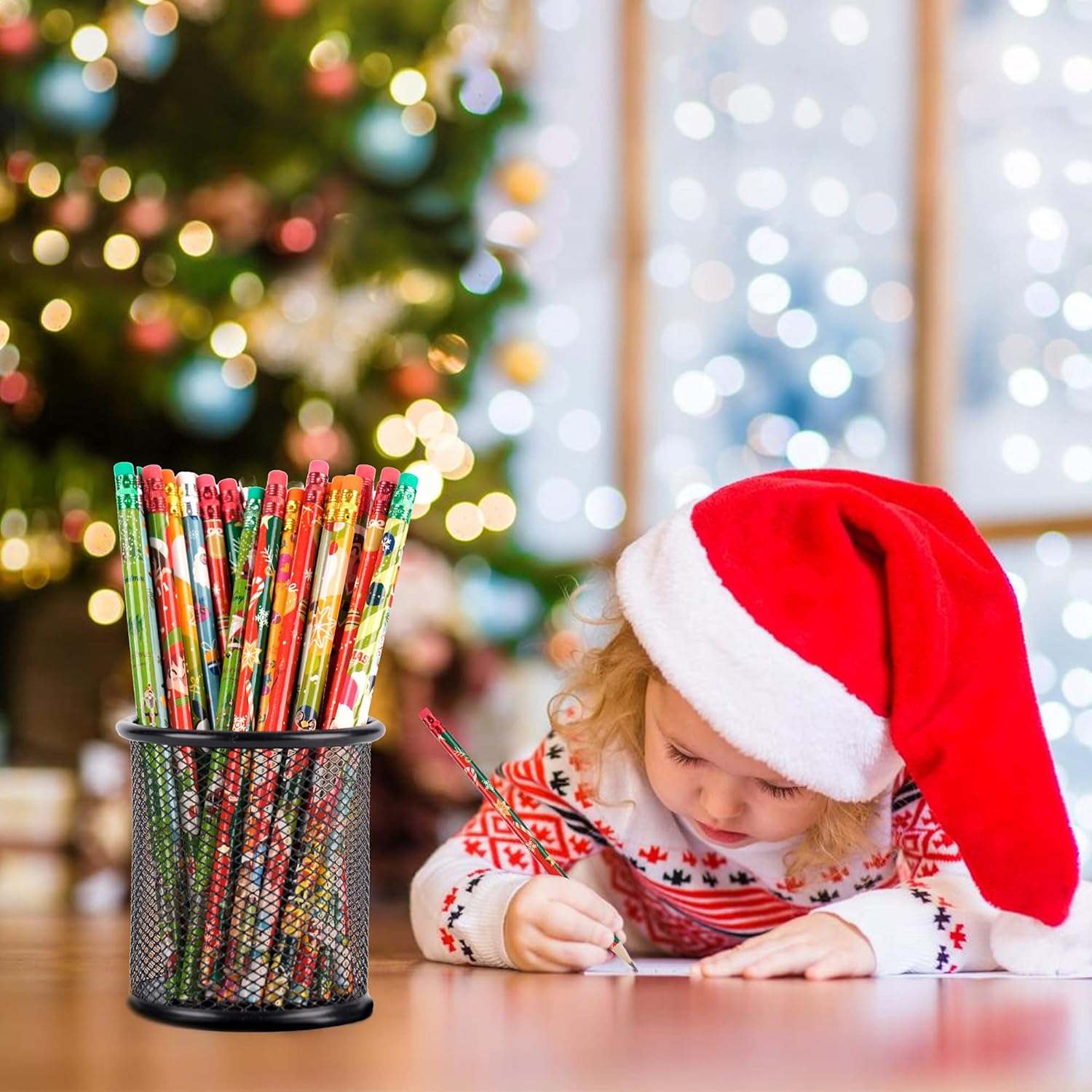 Kolewo4Ever 100 Pieces Christmas Pencils Xmas Wood Pencils with Eraser Tops Snowman, Santa and Elk Pencil Assortment Christmas Stationery Pencil,12 Styles (100) image number 1