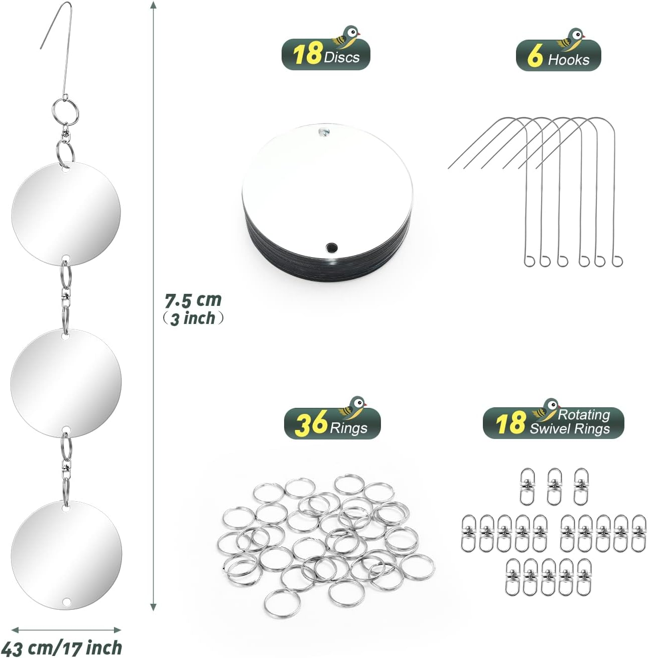 GWHOLE 6 Pack Bird Scare Discs Bird Repellent Reflective Discs Bird Deterrent Keep Birds Away image number 1