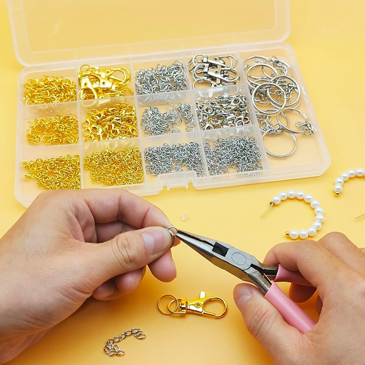 Keychain Making Kit, SENHAI 968Pcs Keychain Clip with Key Chain Rings, Lobster Claw Clasps, Key Rings Chain Hook Jump Rings, Key Ring for Jewelry Making Supplies (Silver & Gold) image number 2
