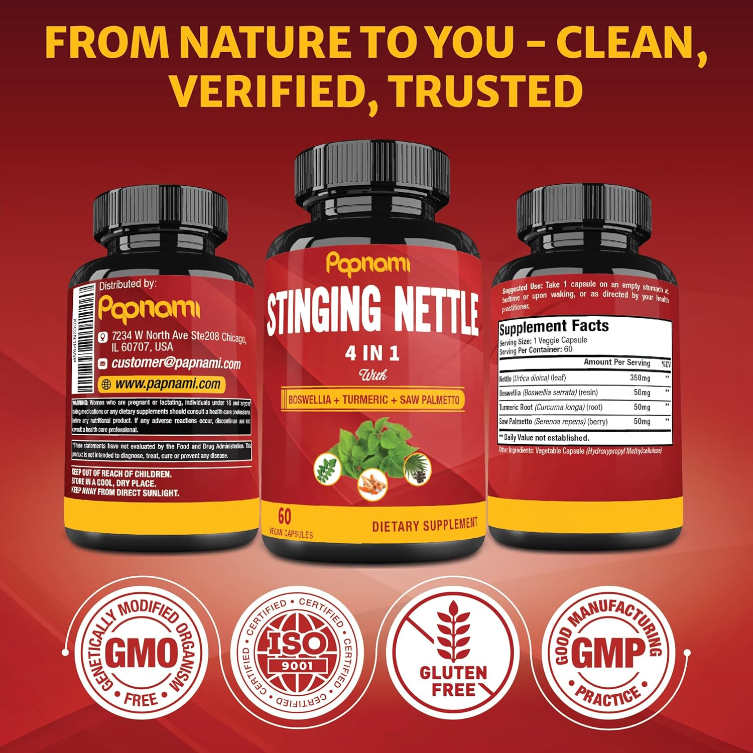 Organic Stinging Nettle Root Extract Capsules with Boswellia, Turmeric, Saw Palmetto | 60 Caps image number 6