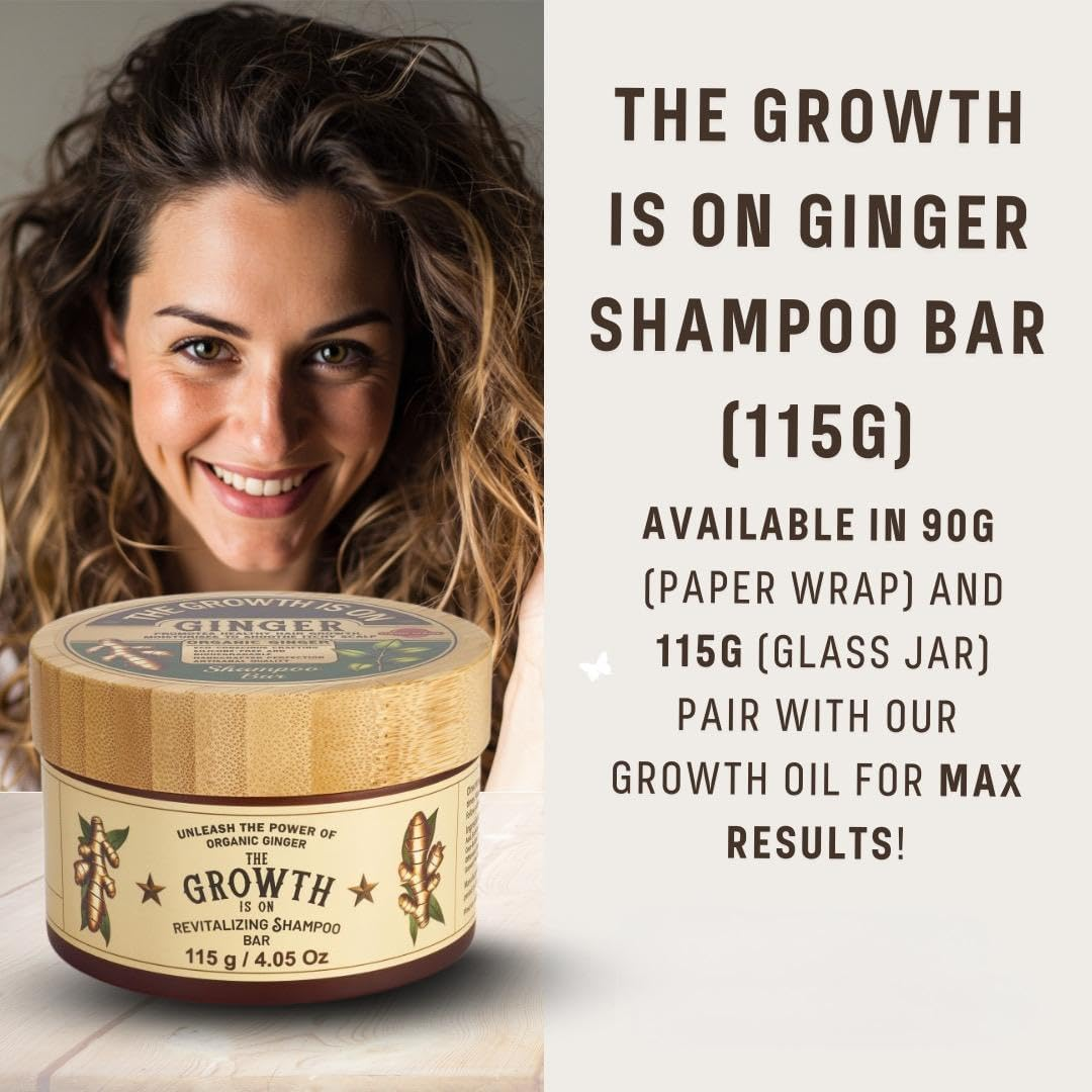 The Growth Is on Organic Artisan Ginger Shampoo Bar &ndash; Handmade Hair Growth Bar with Rosemary, Turmeric & Lemon &ndash; Sulfate-Free, Aluminum-Free, Plastic-Free Solid Shampoo for Oily, Itchy, Thinning Scalp &ndash; 115G image number 4