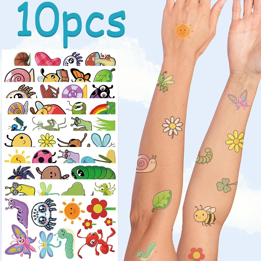 Palumma 10 Sheet Temporary Tattoos 82 Unique Bugs Insects Designs 4.7 X 2.7 Inch Pre Cut Fake Tattoo Paper for Party Favors Themed Birthday Decorations Festive Events Supplies image number 1