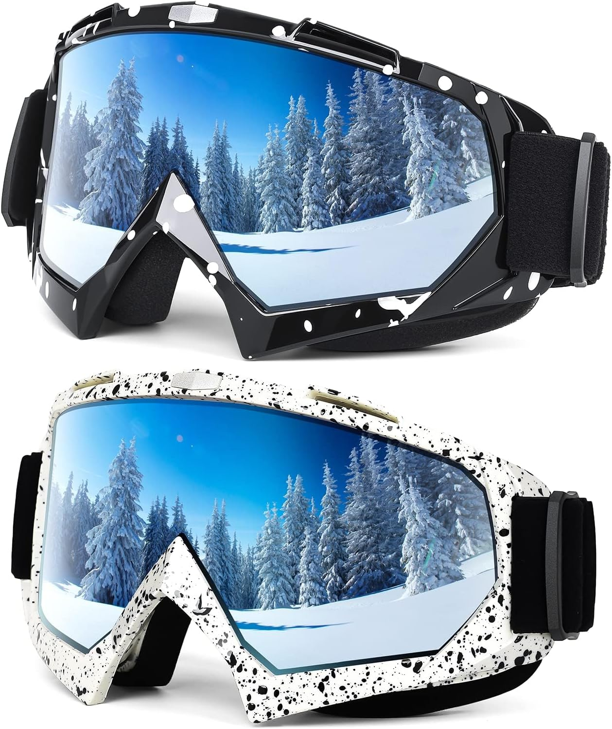 ZANZER Adult Ski Goggles, 2-Pack Snowboard Goggles for Youth, Teens, Men & Women, Wide View Snowmobile Goggles