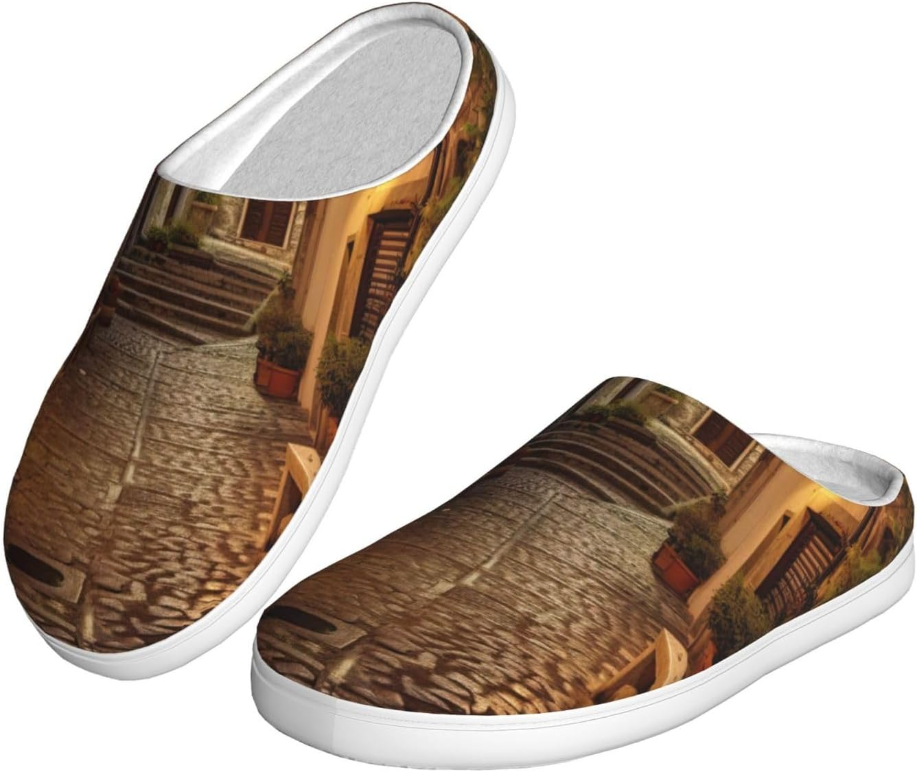 Italian Old Street Print Versatile Use anti Pilling Washable Slippers for Women Men Cozy Stylish Shoes, Black, 5 image number 6