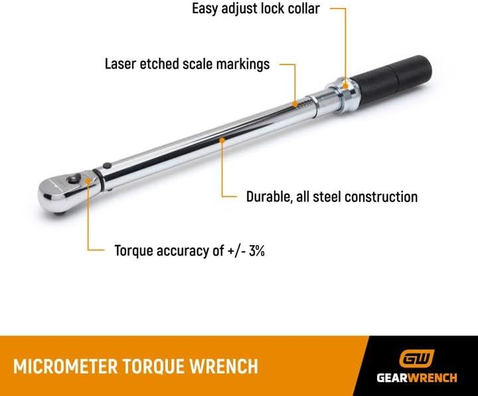 Gearwrench 85062M 3/8 Inch Drive Micrometer Torque Wrench, 10-100 Ft/Lbs image number 6
