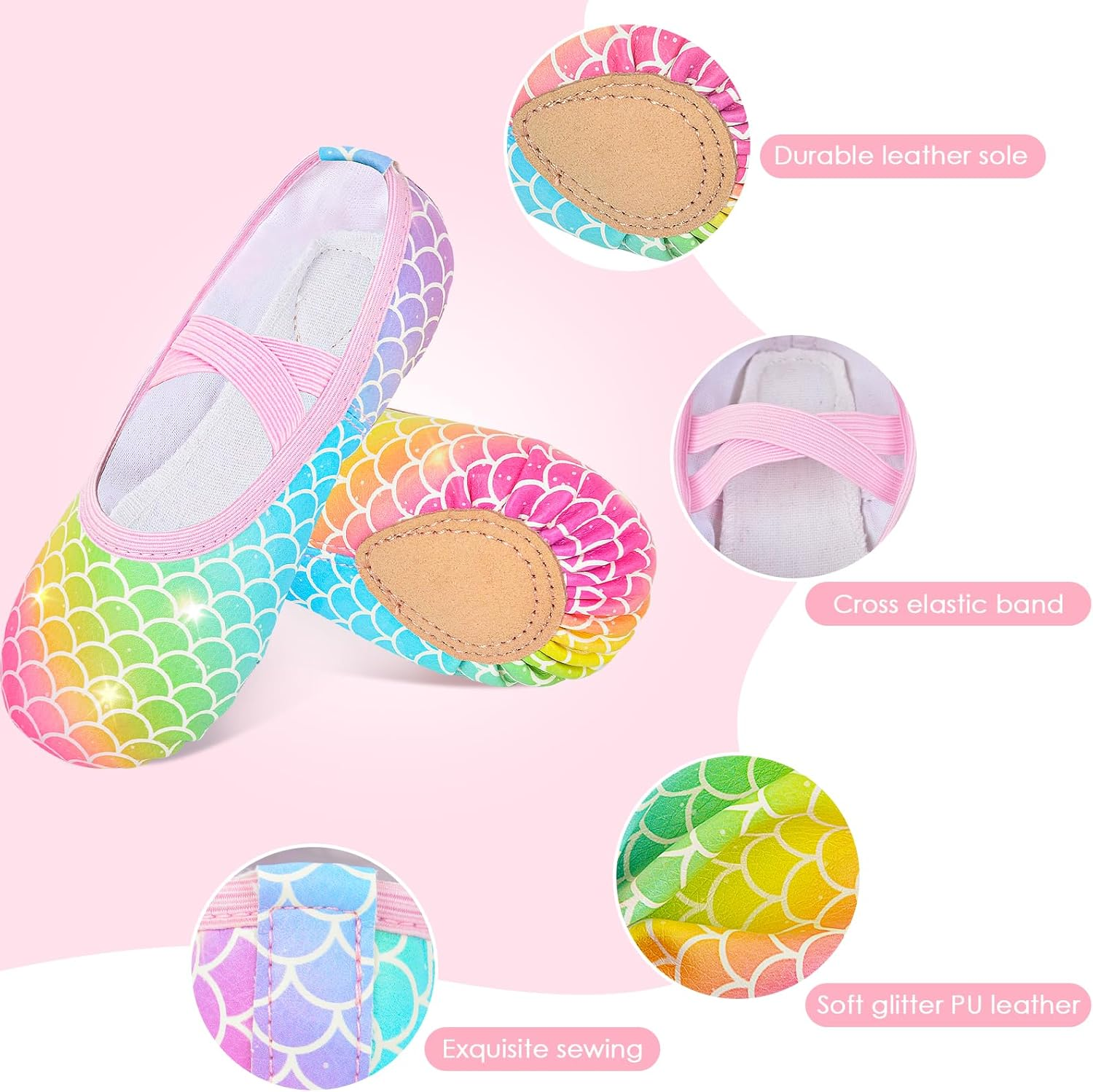 Ballet Shoes for Girls Toddler Dance Practice Ballet Slippers Soft PU Leather Flats Shoes for Kid Sole Yoga Gymnastics image number 3