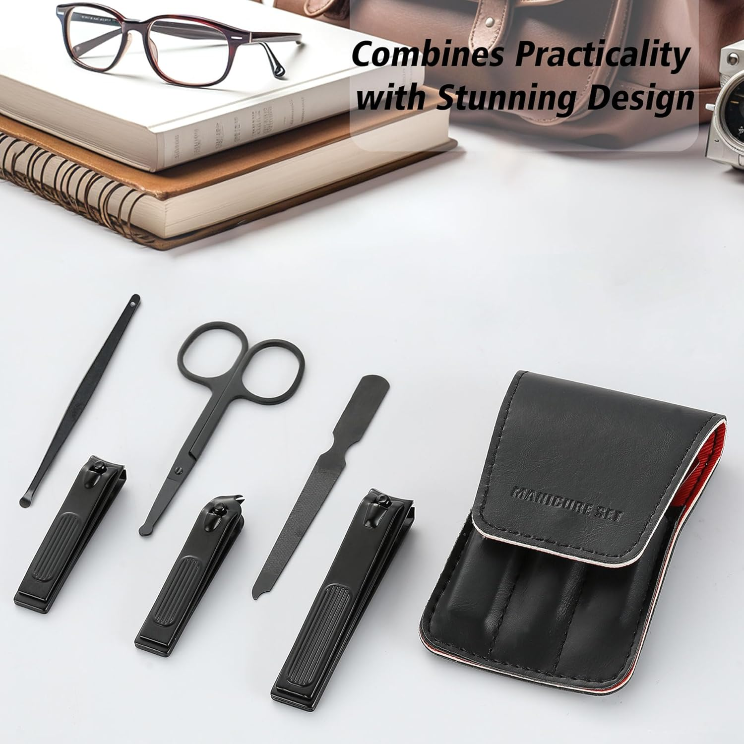 Cool Manicure Set for Men, Nail Clipper Grooming Kit for Teen Boy, Boyfriend, Husband, Dad, Small Gift Idea for Christmas Stocking Stuffers or Birthday Gift (Black) image number 1